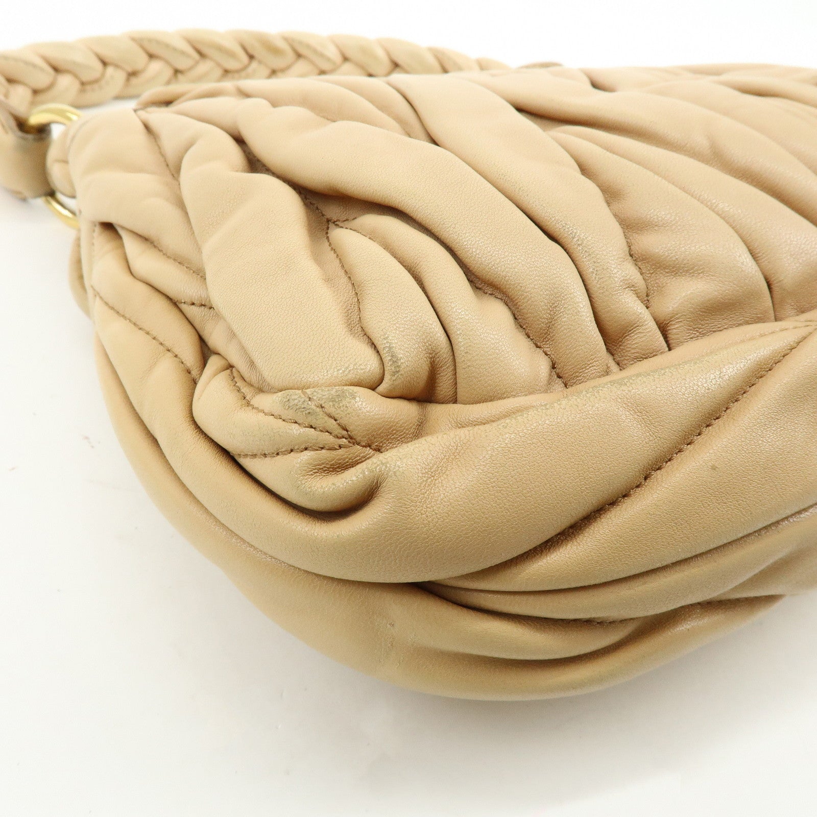 MIU MIU Matelasse Leather 2Way Bag Hand Bag Shoulder Bag Beige