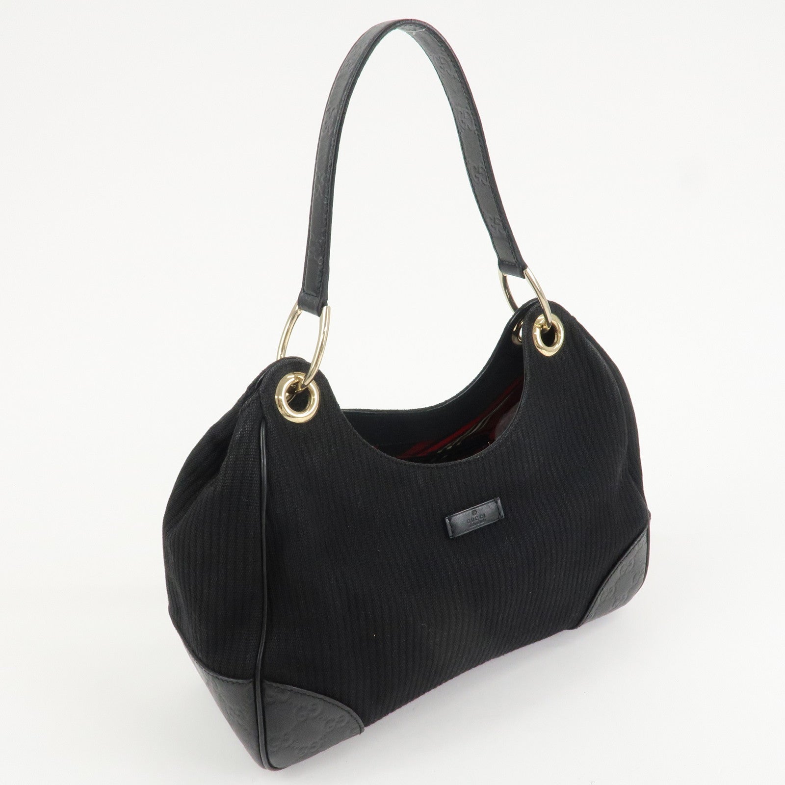 GUCCI Guccissima Leather Canvas Shoulder Bag Hand Bag Black 257265 Used