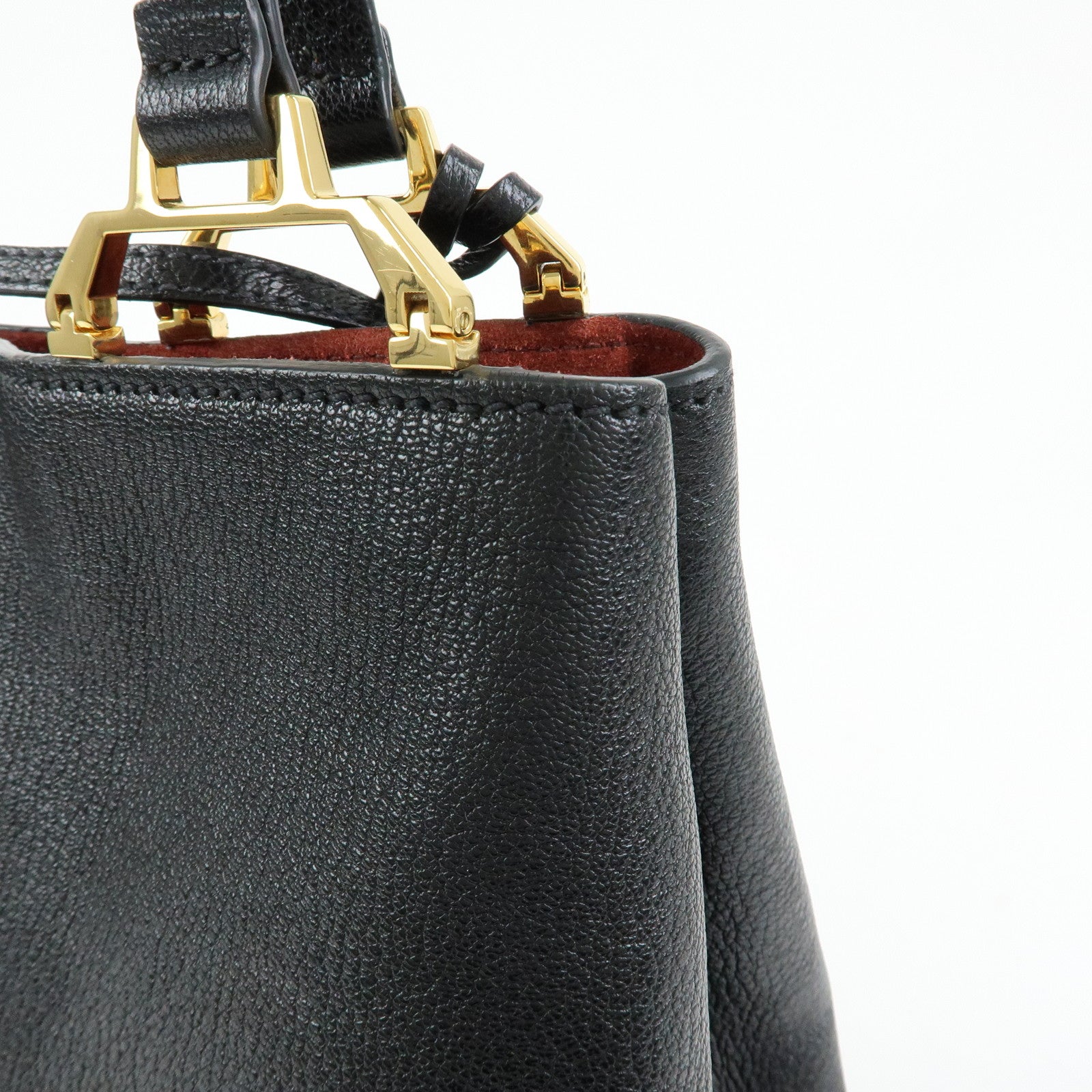 MIU MIU Logo Madras Leather Tote Bag Shoulder Bag Hand Bag Black