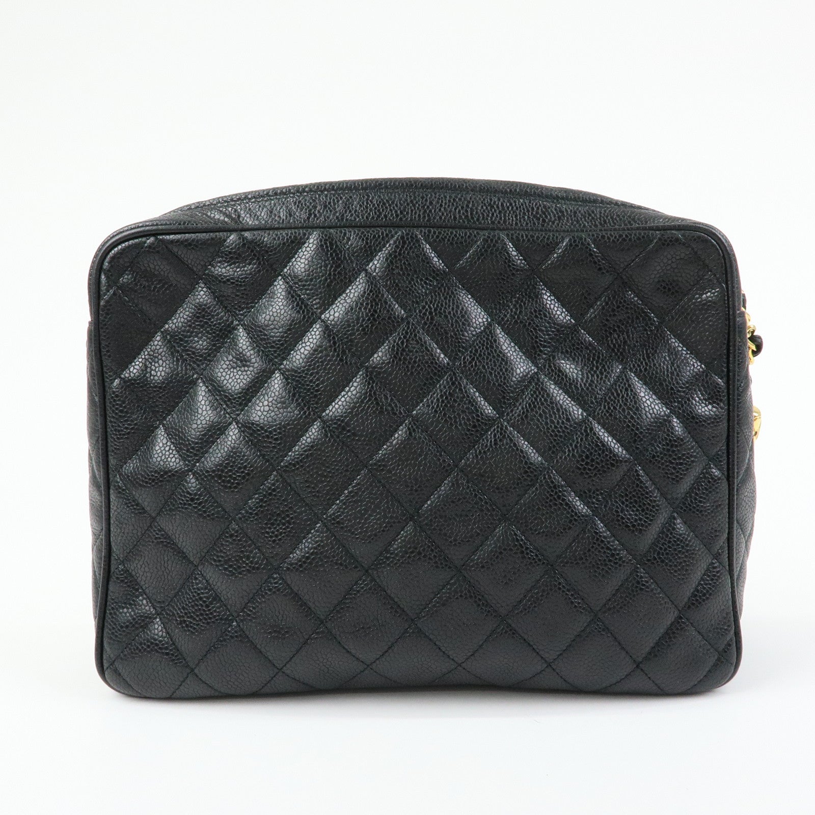 CHANEL Matelasse Cavairskin Chain Shoulder Bag Tassel Black Gold