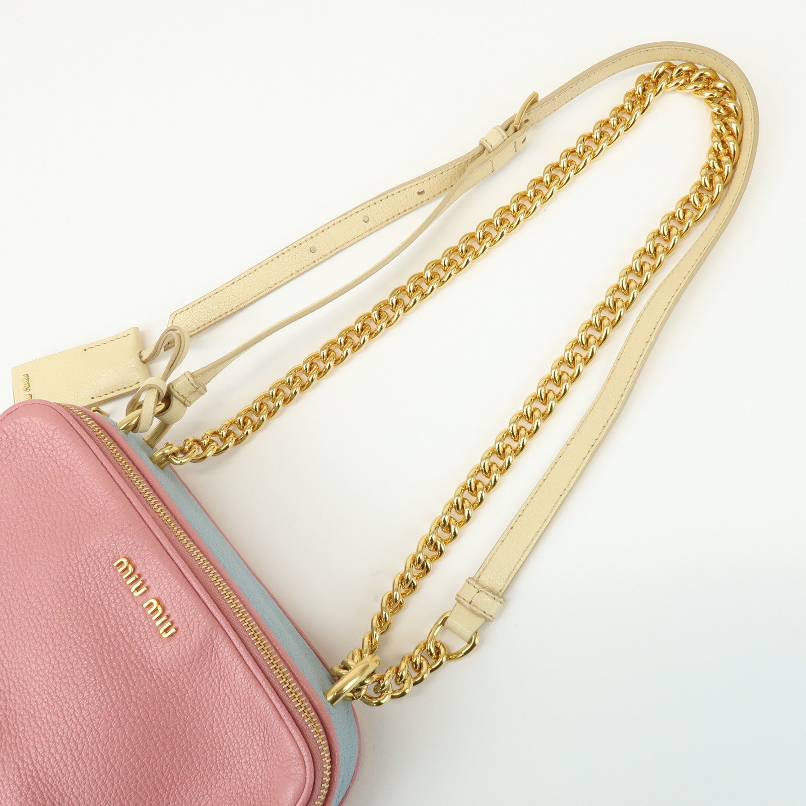 MIU MIU Camera Bag Chain Shoulder Bag Pink Light Blue
