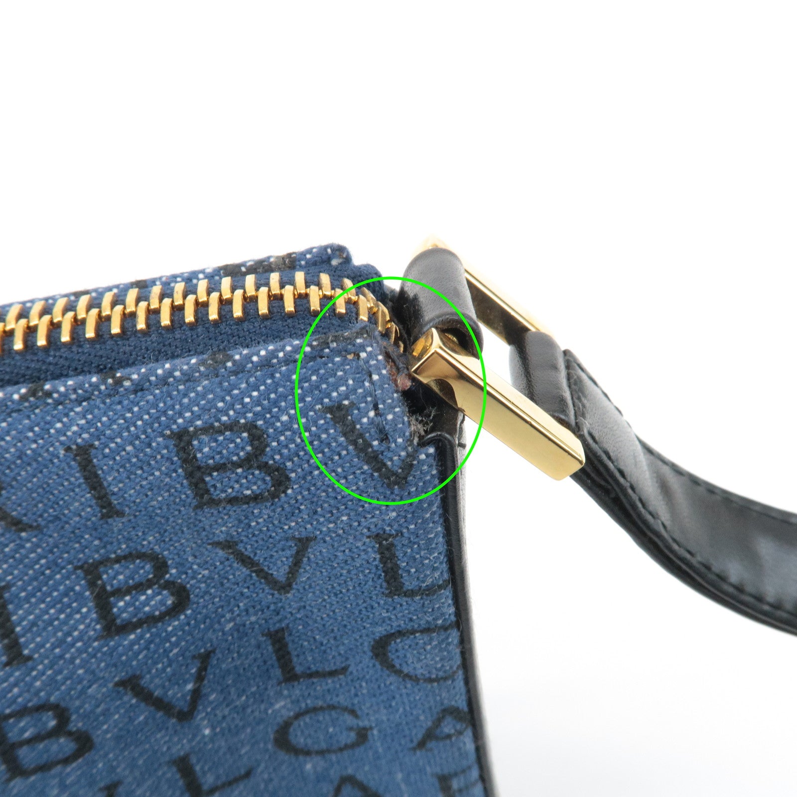 BVLGARI Logo Mania Denim Shoulder Bag Black Navy Blue Used