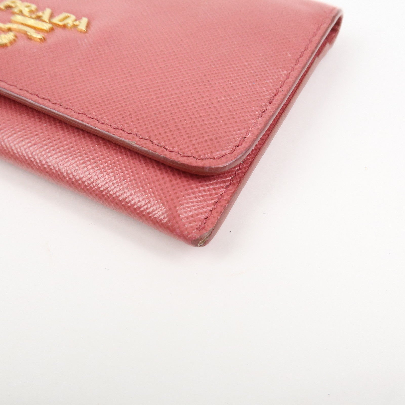 PRADA Logo Saffiano Leather Card Case Card Holder Pink 1M1362