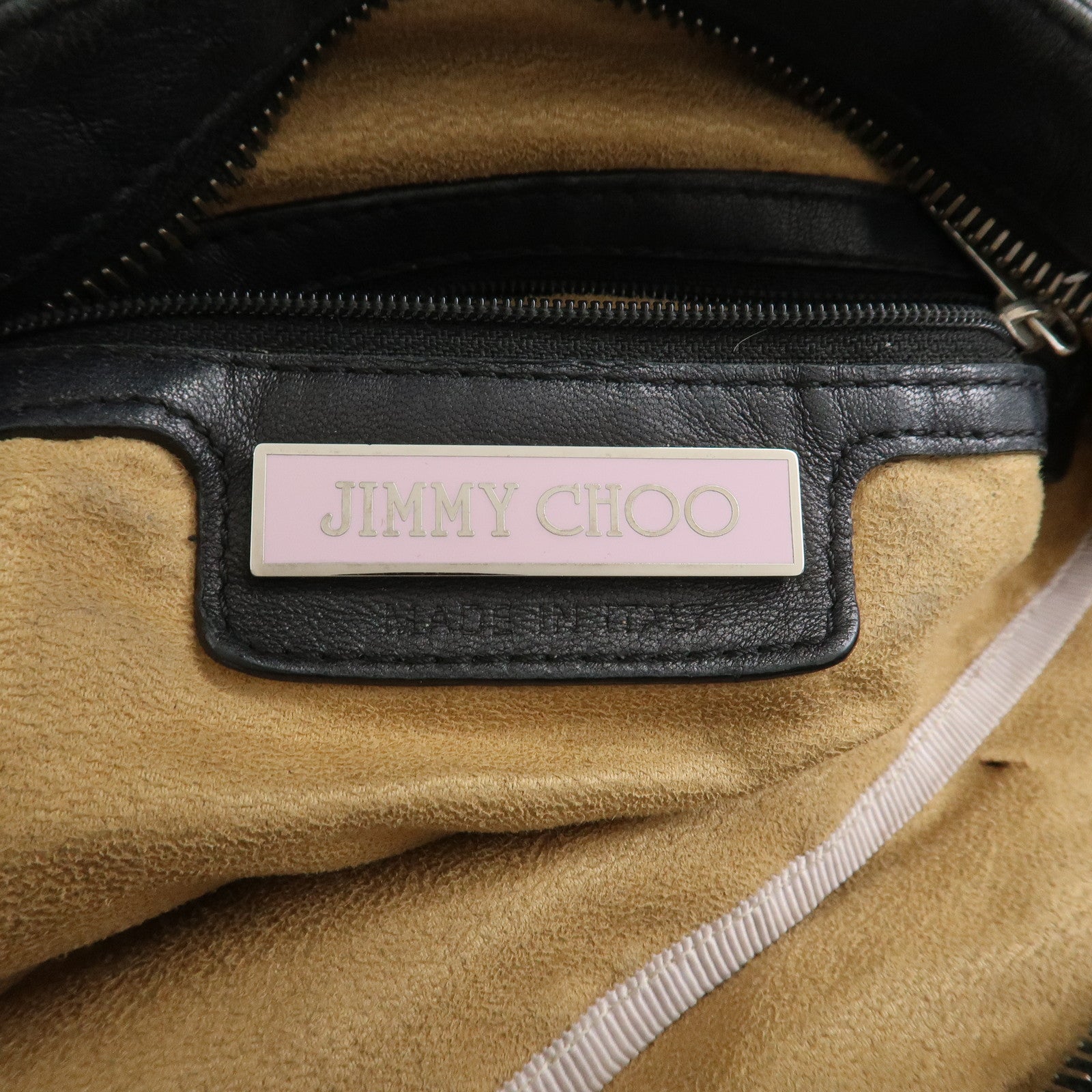 JIMMY CHOO Studs Leather Shoulder Bag Hand Bag Black