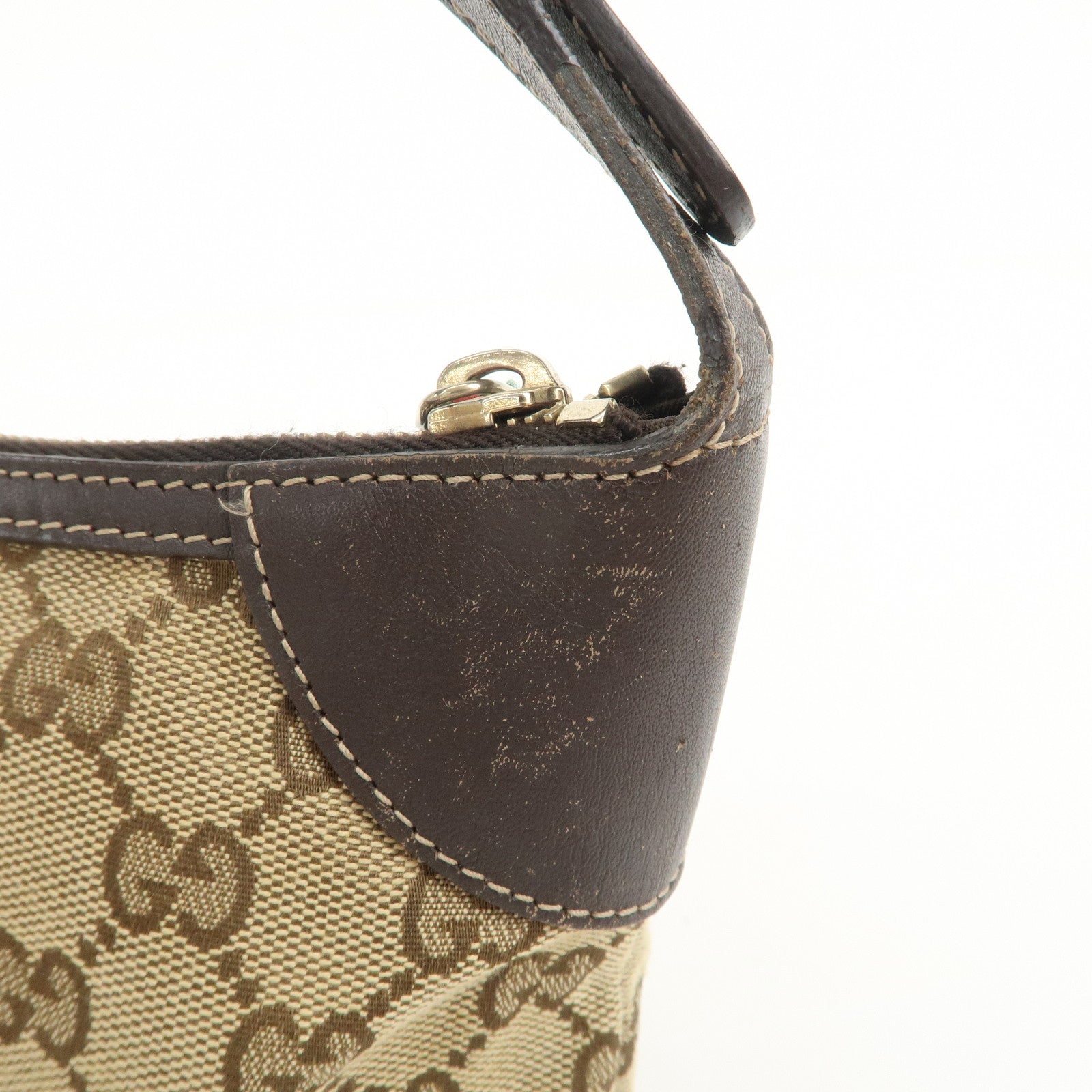 GUCCI Sherry Leather Accessory Poach Hand Bag Brown 224093