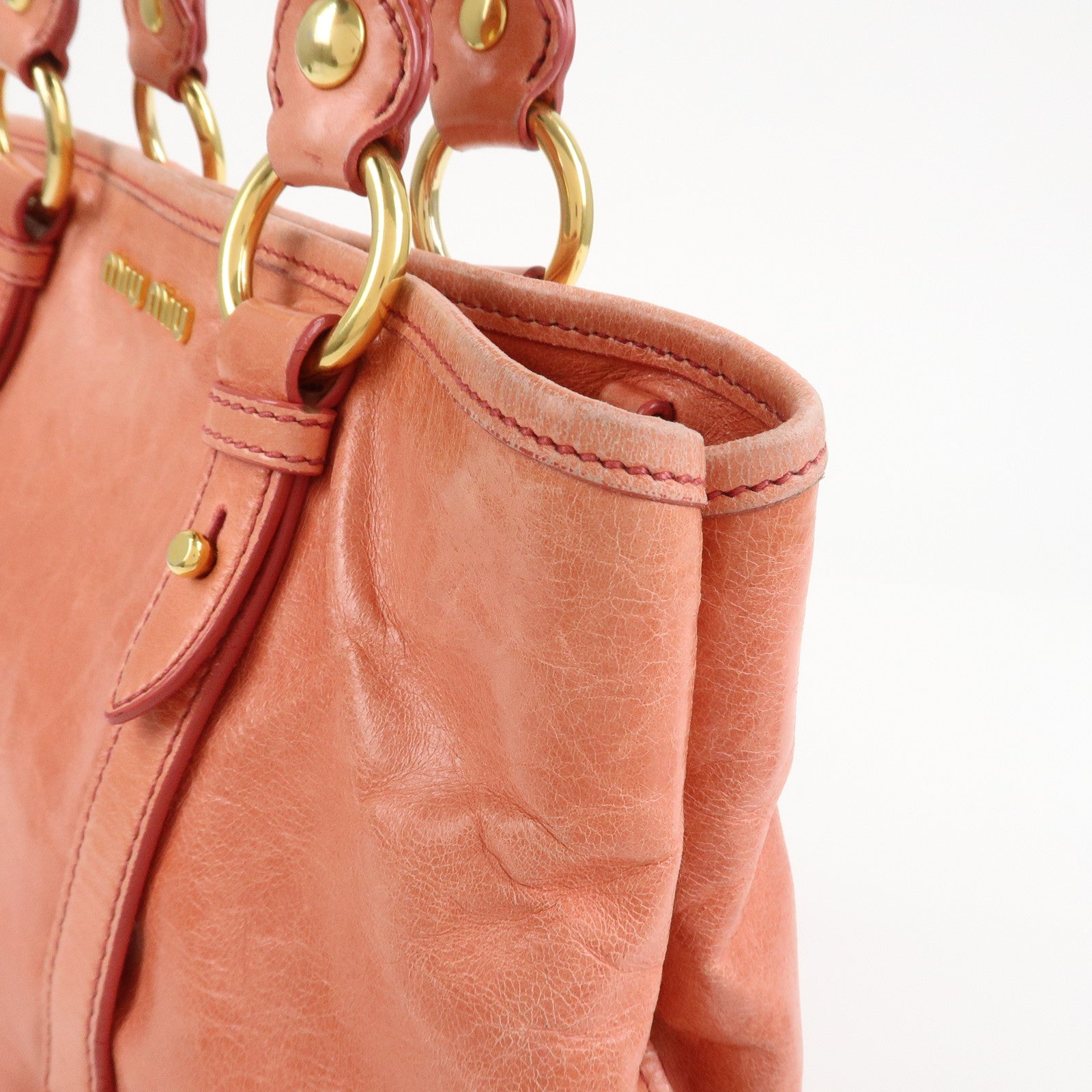 MIU MIU Leather 2Way Bag Hand Bag Shoulder Bag Crossbody Bag Pink