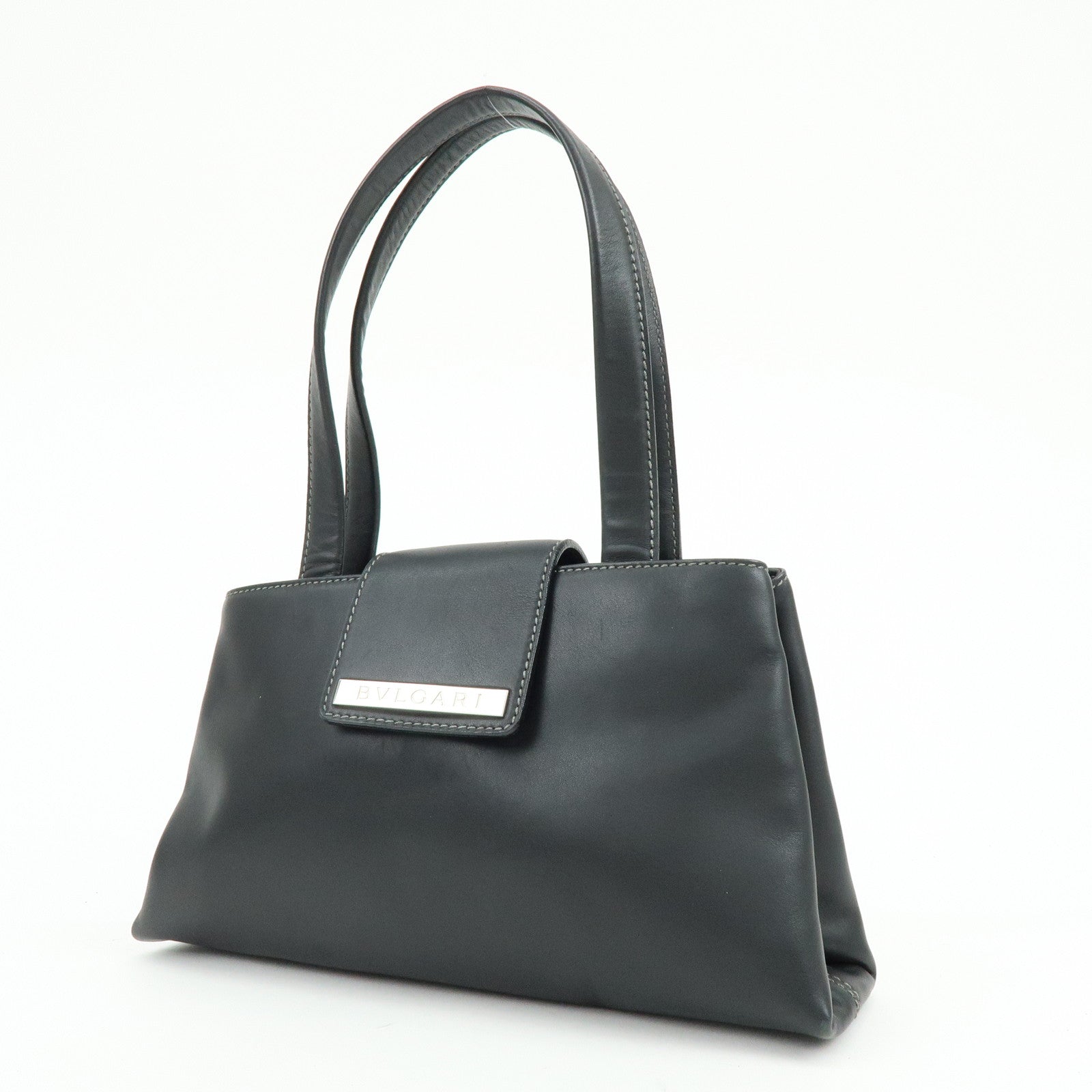 BVLGARI Logo Leather Shoulder Bag Hand Bag Black