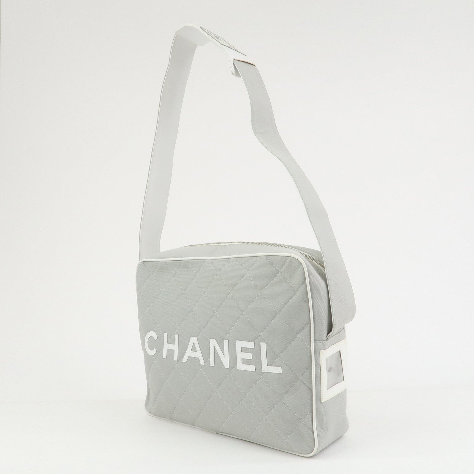 CHANEL Sports Line COCO Mark Canvas Leather Shoulder Bag Gray White