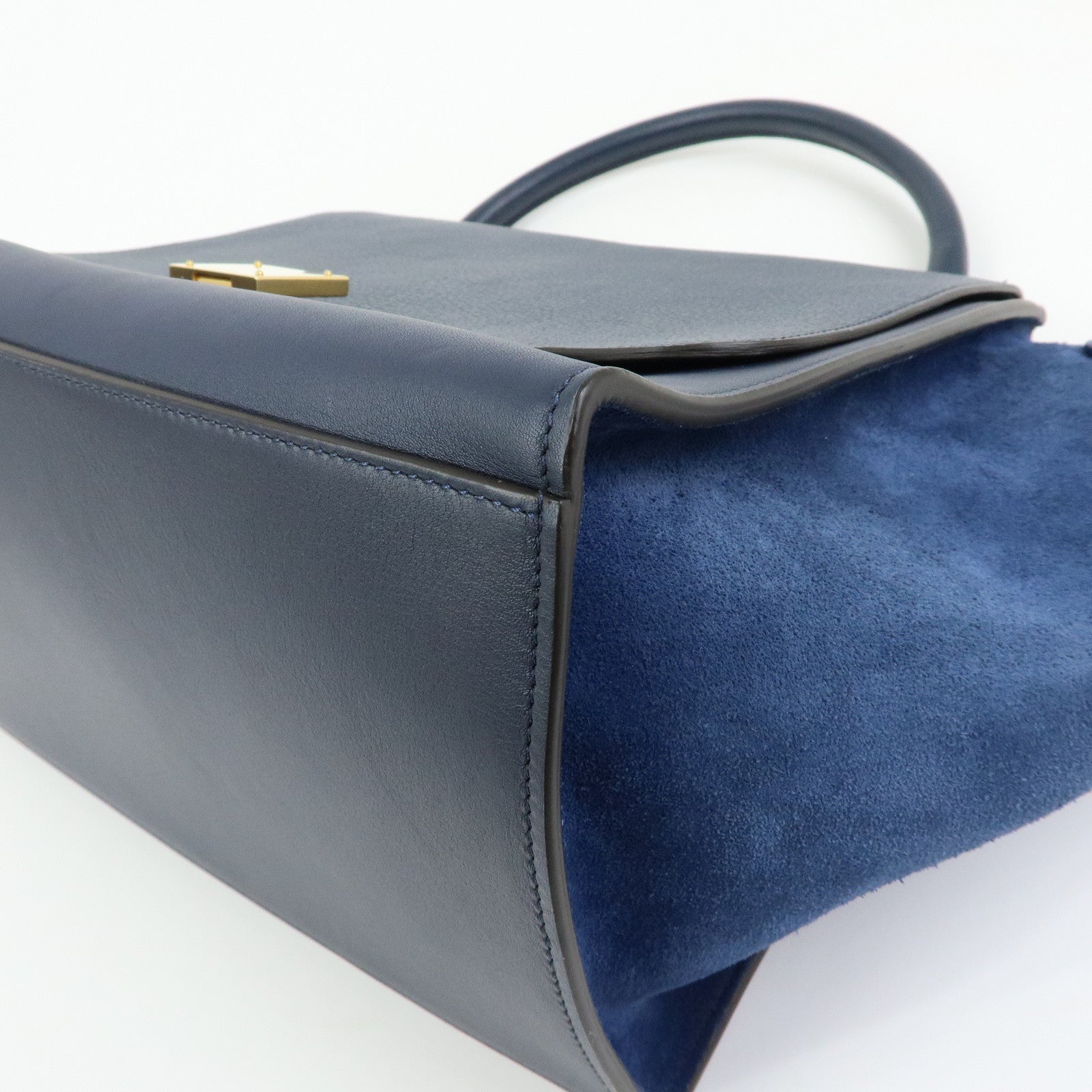 CELINE Leather Suede 2Way Bag Hand Bag Shoulder Bag Navy