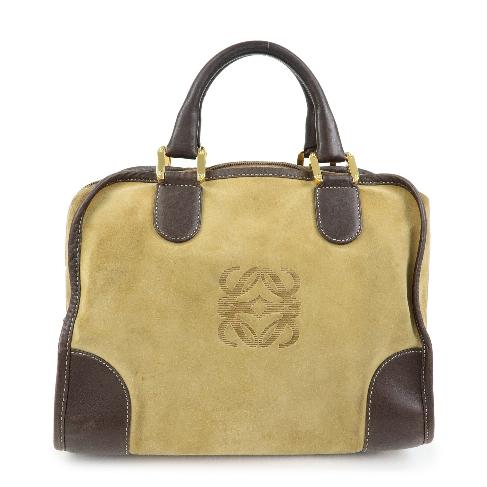LOEWE Anagram Suede Leather Amazona 32 Hand Bag Boston Bag Brown