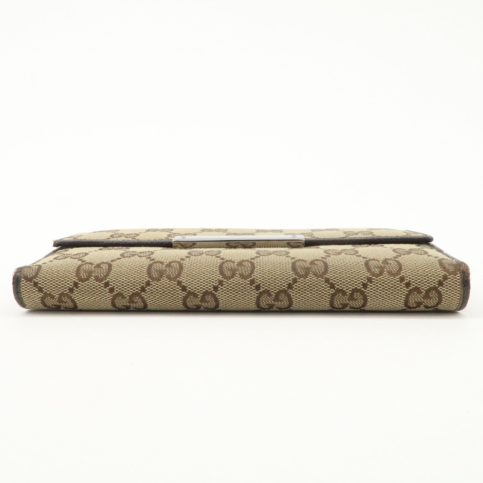 GUCCI GG Canvas Leather Bi-fold Long Wallet Dark Brown 112715 Used