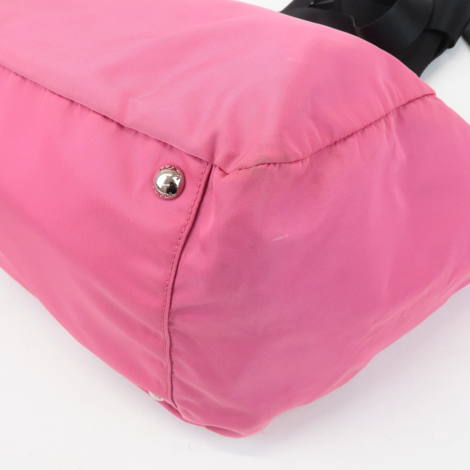 PRADA Triangle Logo Leather Nylon 2Way Bag Tote Bag Pink Black