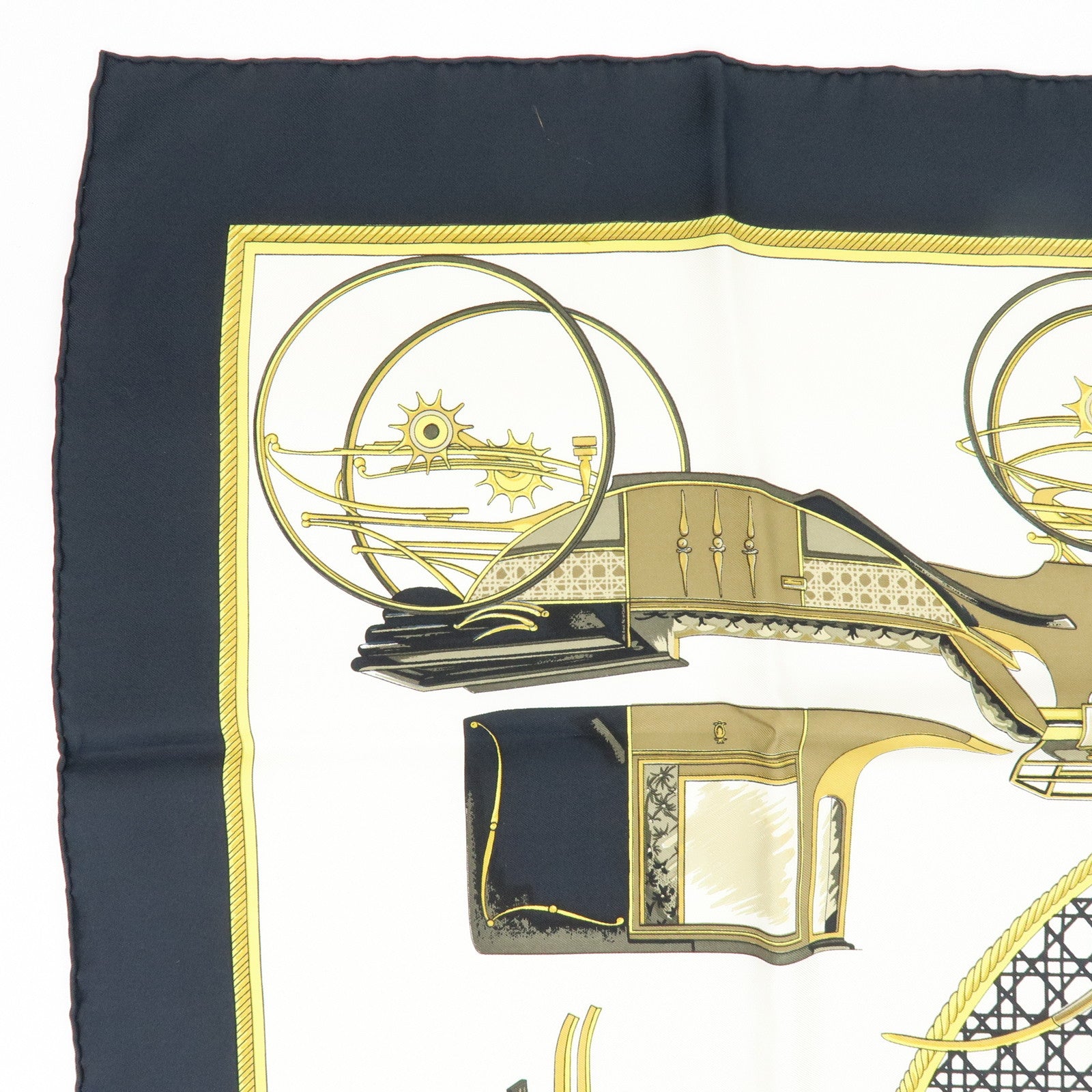 HERMES Carre 90 Silk 100% Scarf LES VOITURES A TRANSFORMATION