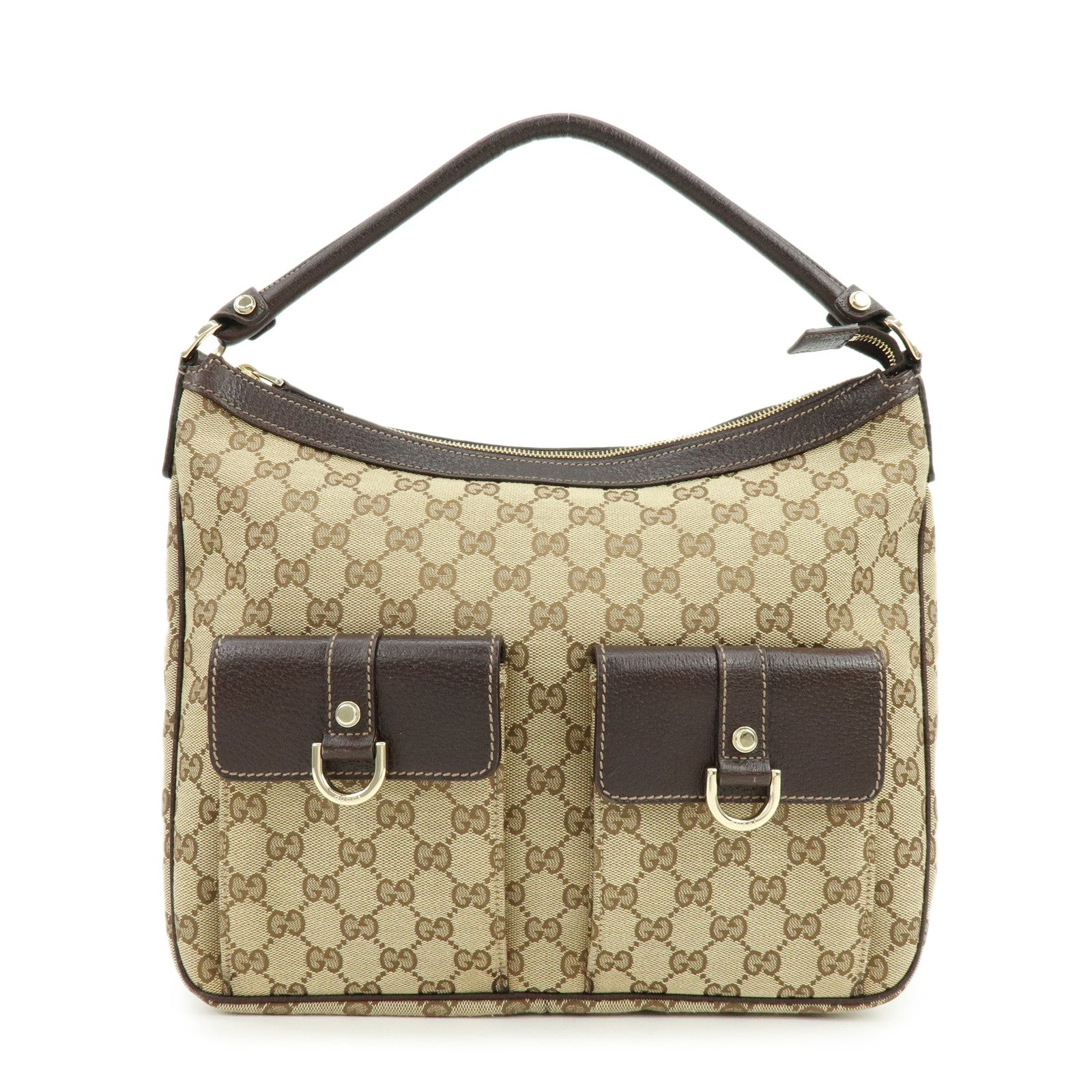 GUCCI Abbey GG Canvas Leather Front Pocket Shoulder Bag 153025