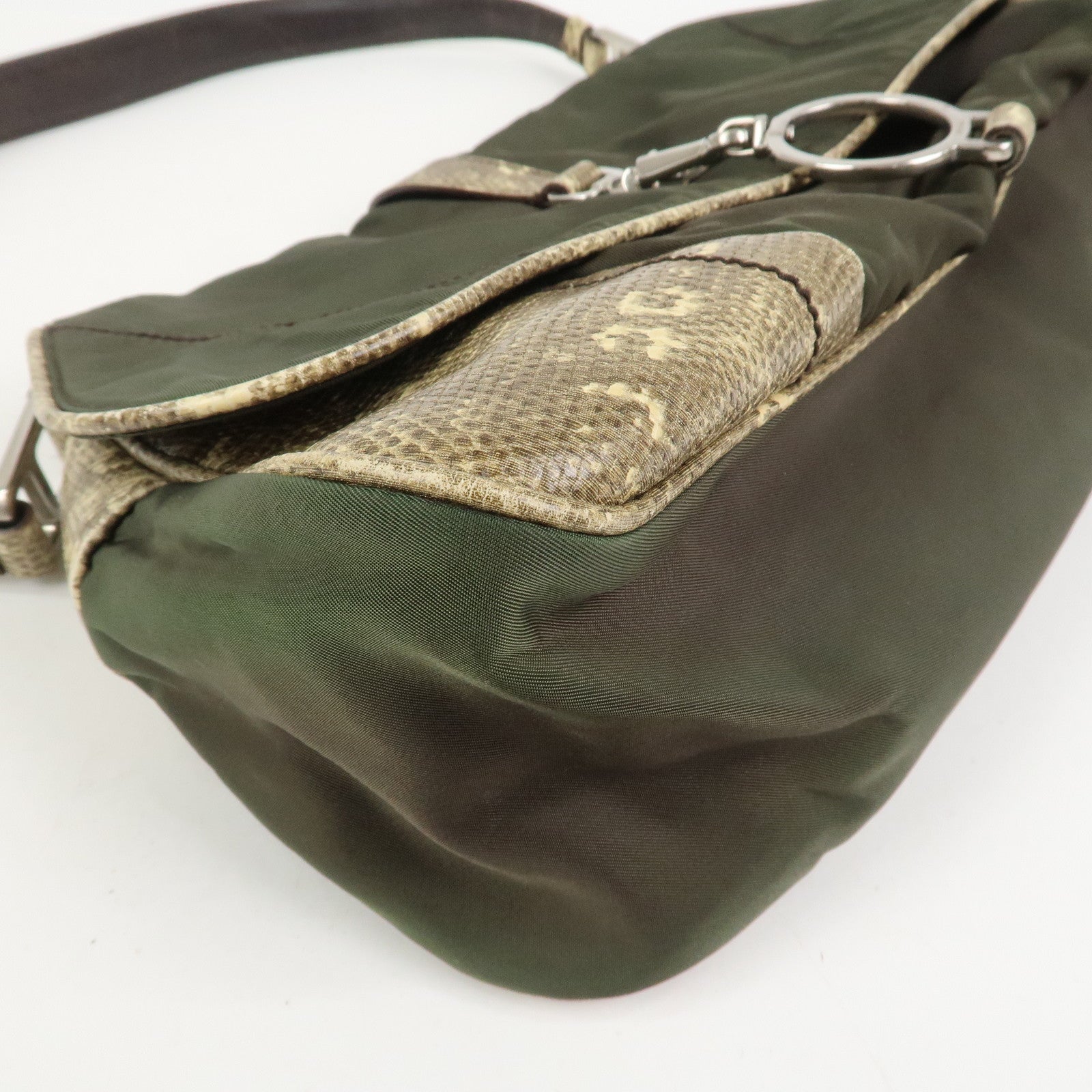 PRADA Triangle Logo Nylon Shoulder Bag Hand Bag Khaki B10738