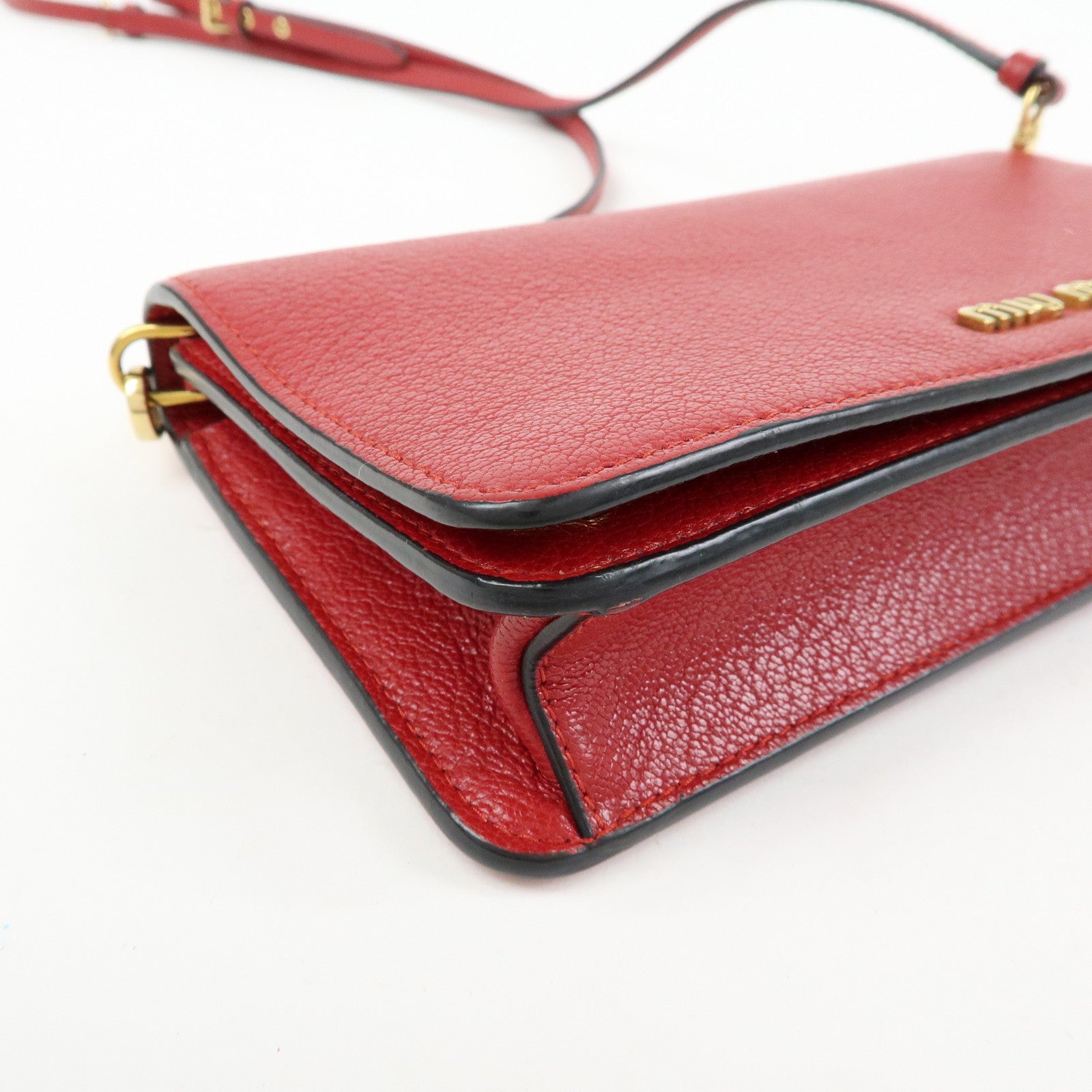 MIU MIU Madras Leather 2Way Bag Clutch Bag Shoulder Bag Red 5ZH044