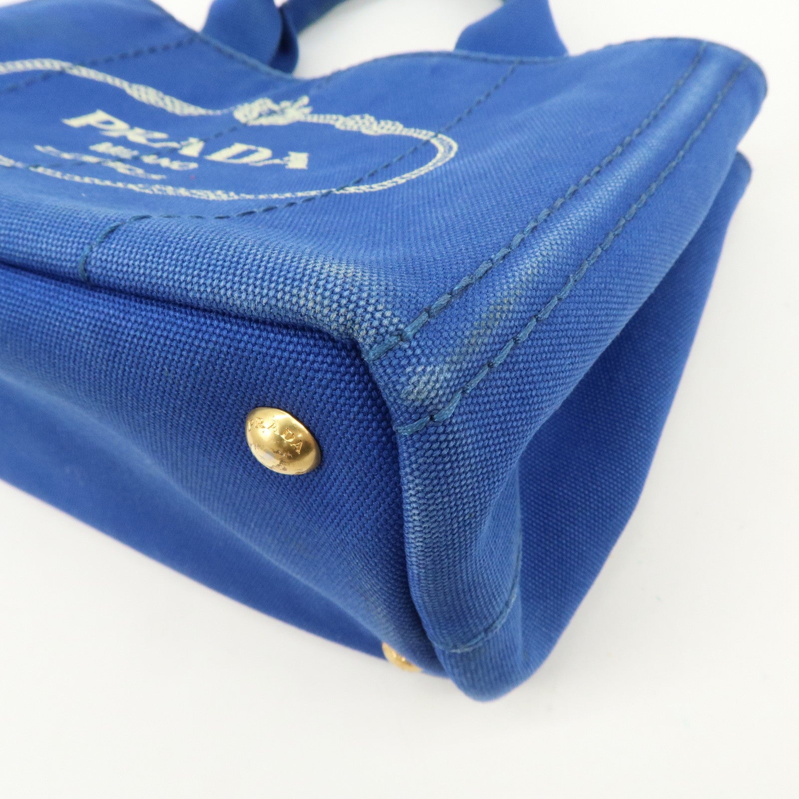 PRADA Logo Canapa Mini Canvas Hand Bag Tote Bag Blue BN2439