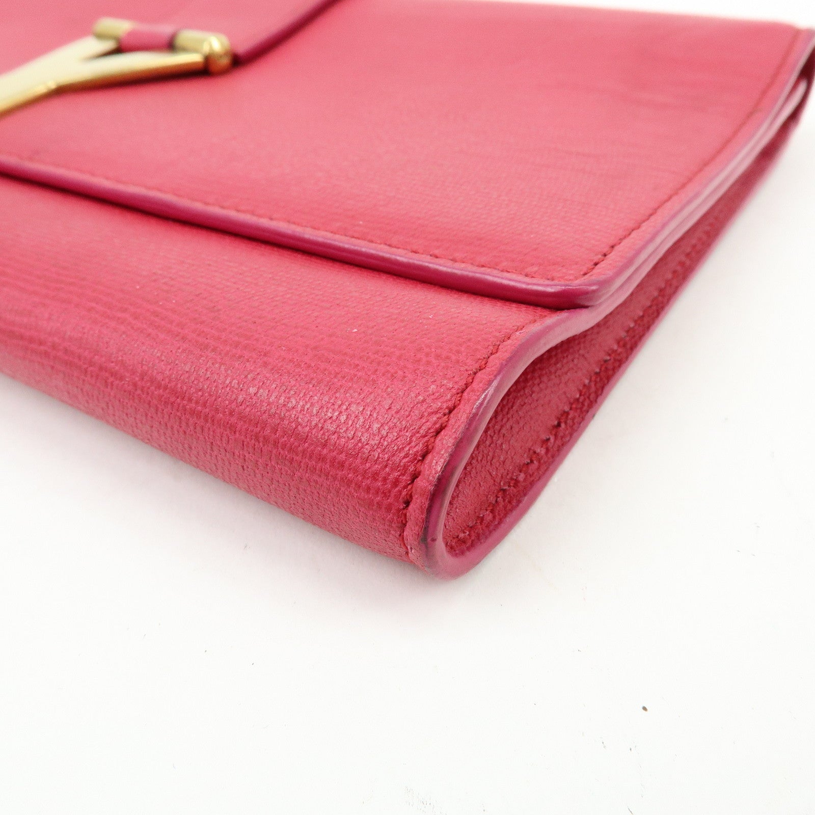 SAINT LAURENT PARIS Y Line Leather Clutch Bag Pouch Pink 265701
