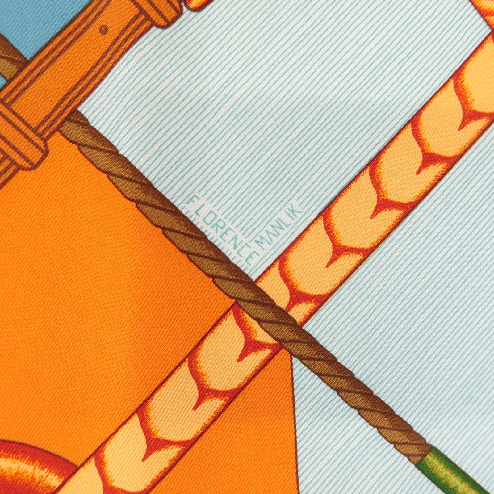 HERMES Carre 90 Silk 100% Scarf PARCOURS SANS FAUTE Orange Blue Used