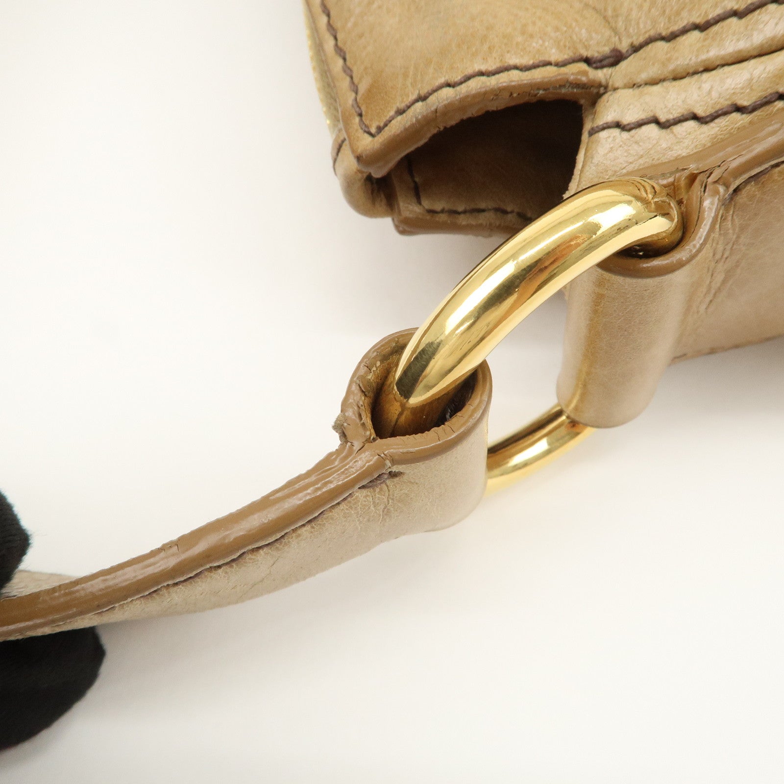 MIU MIU Leather Shoulder Bag Hand Bag Beige Gold Hardware