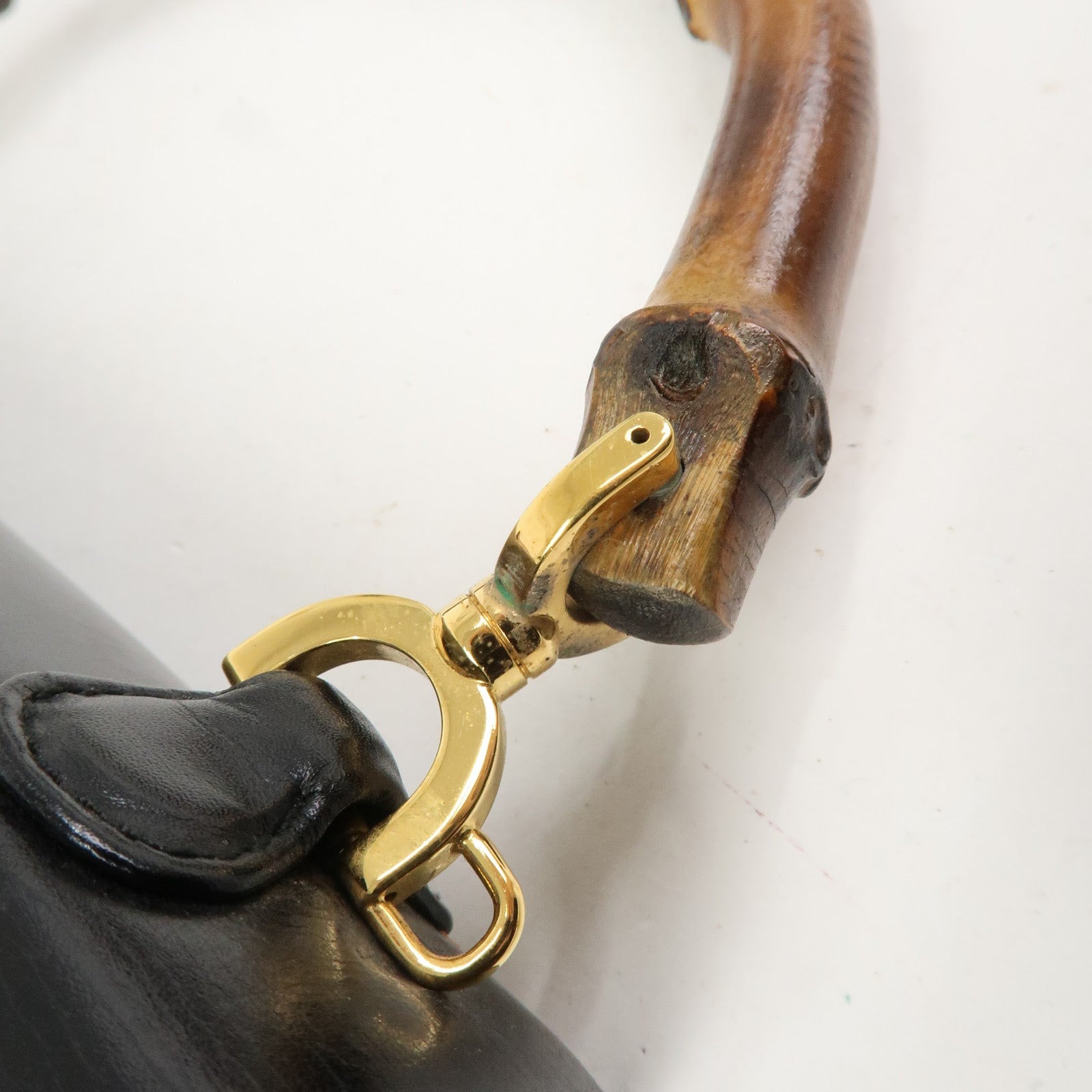 GUCCI Bamboo Logo Leather 2WAY Bag Hand Bag Black 000 2046