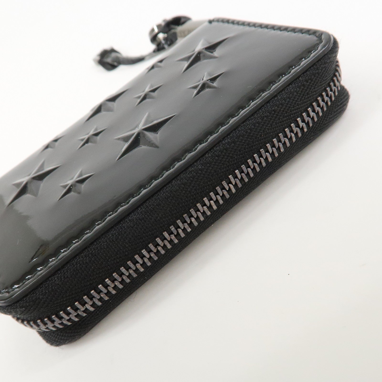 JIMMY CHOO Patent Leather Star Studs Coin Case Card Case Black