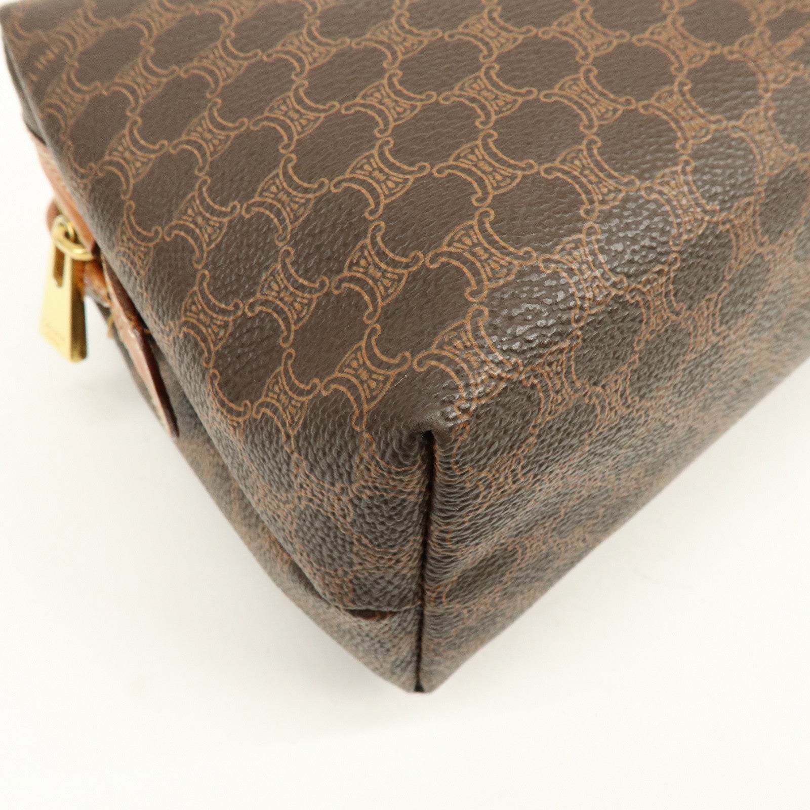 CELINE Macadam PVC Leather Pouch Cosmetic Pouch Brown