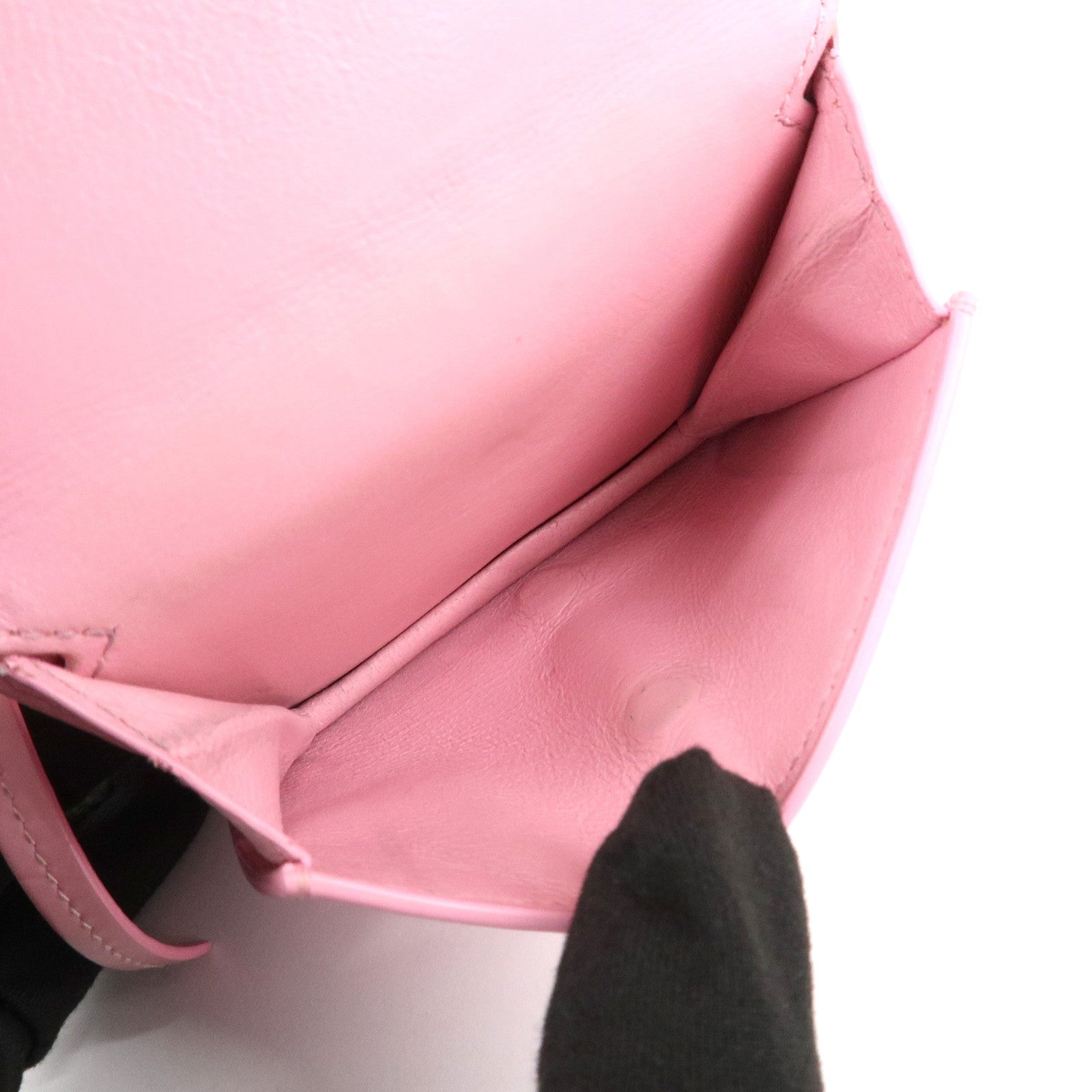 BALENCIAGA Leather Neo Classic Mini Wallet Pink Silver HDW 640111 Used