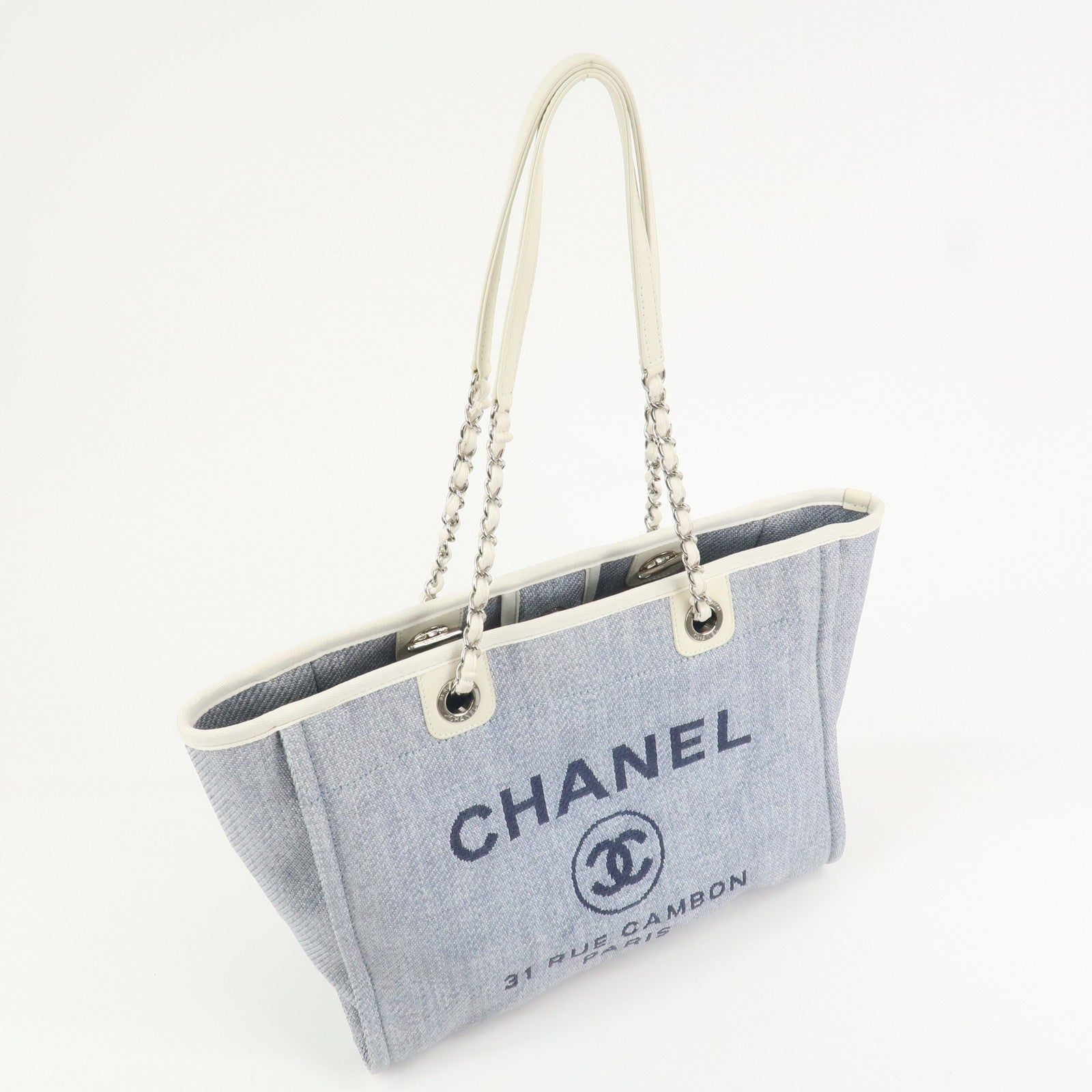 CHANEL Deauville MM Straw Leather Tote Bag Shoulder Bag A67001