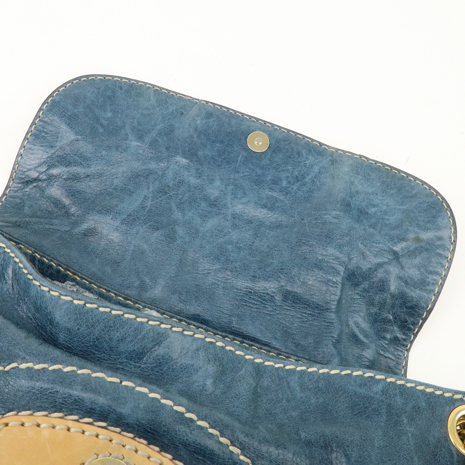 PRADA Leather Chain Shoulder Bag Blue Gold Hardware BR4659 Used