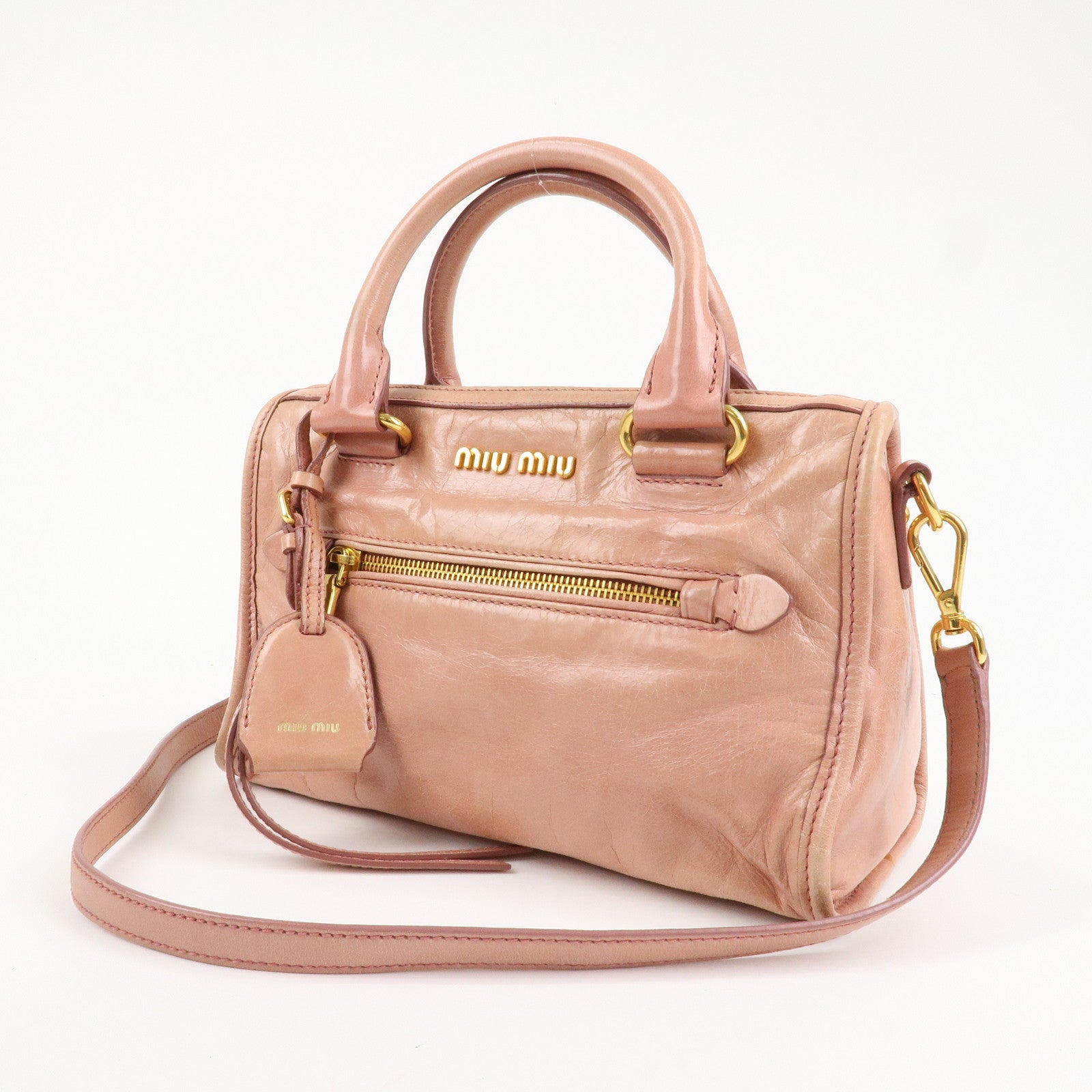 MIU MIU Leather 2Way Bag Shoulder Bag Hand Bag Pink Used
