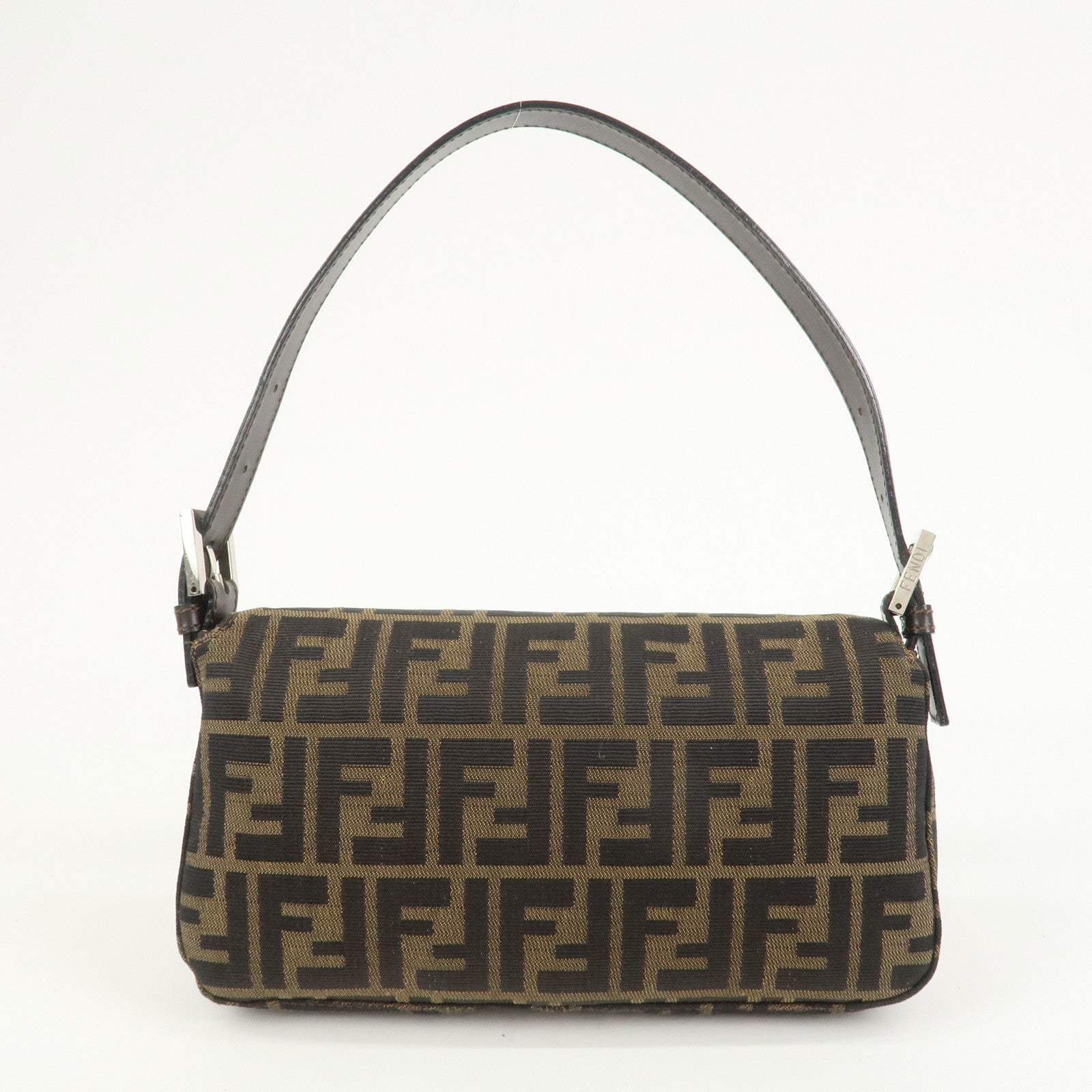 FENDI Mamma Baguette Canvas Leather Shoulder Bag Brown 26424