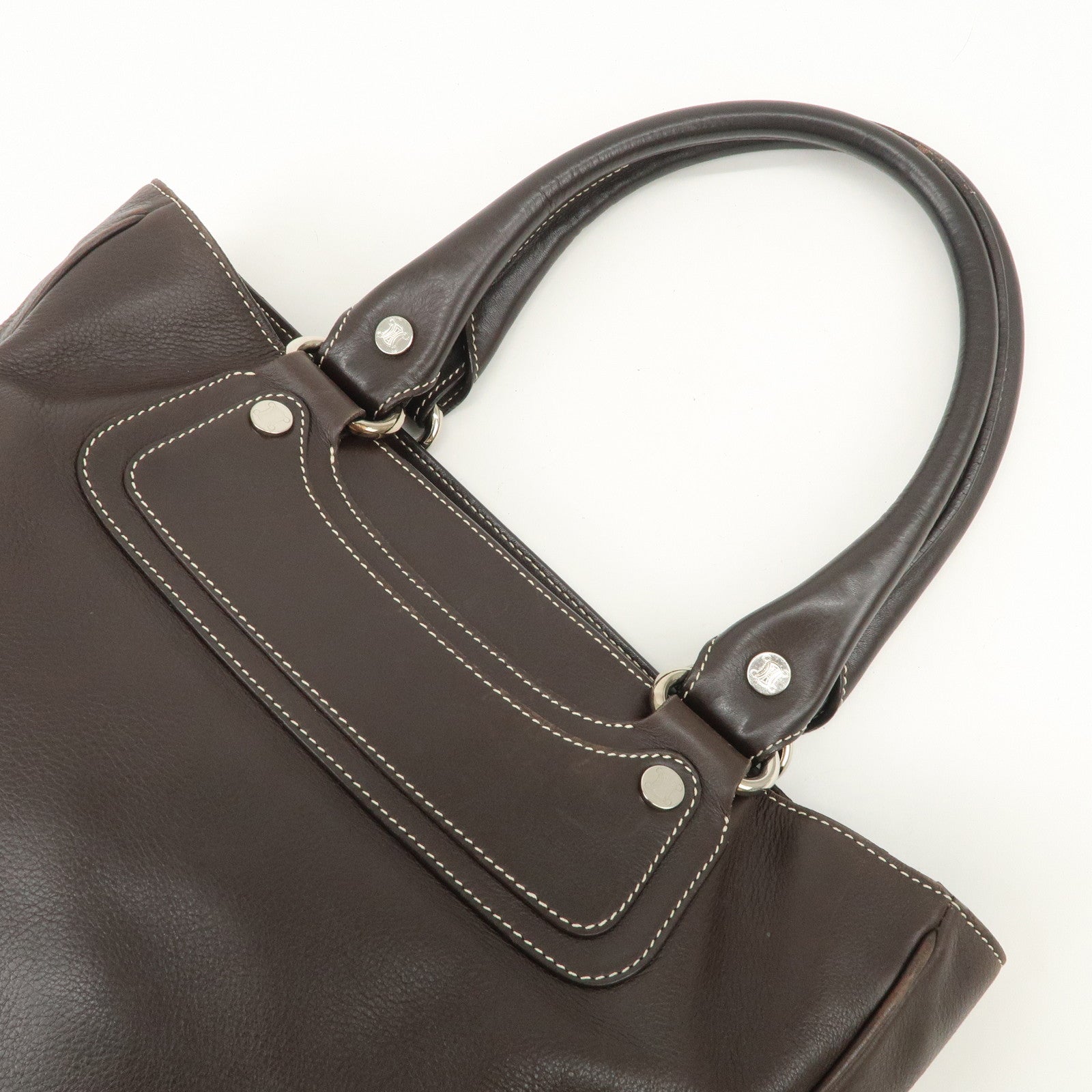 CELINE Boogie Bag Leather Large Tote Bag Hand Bag Dark Brown