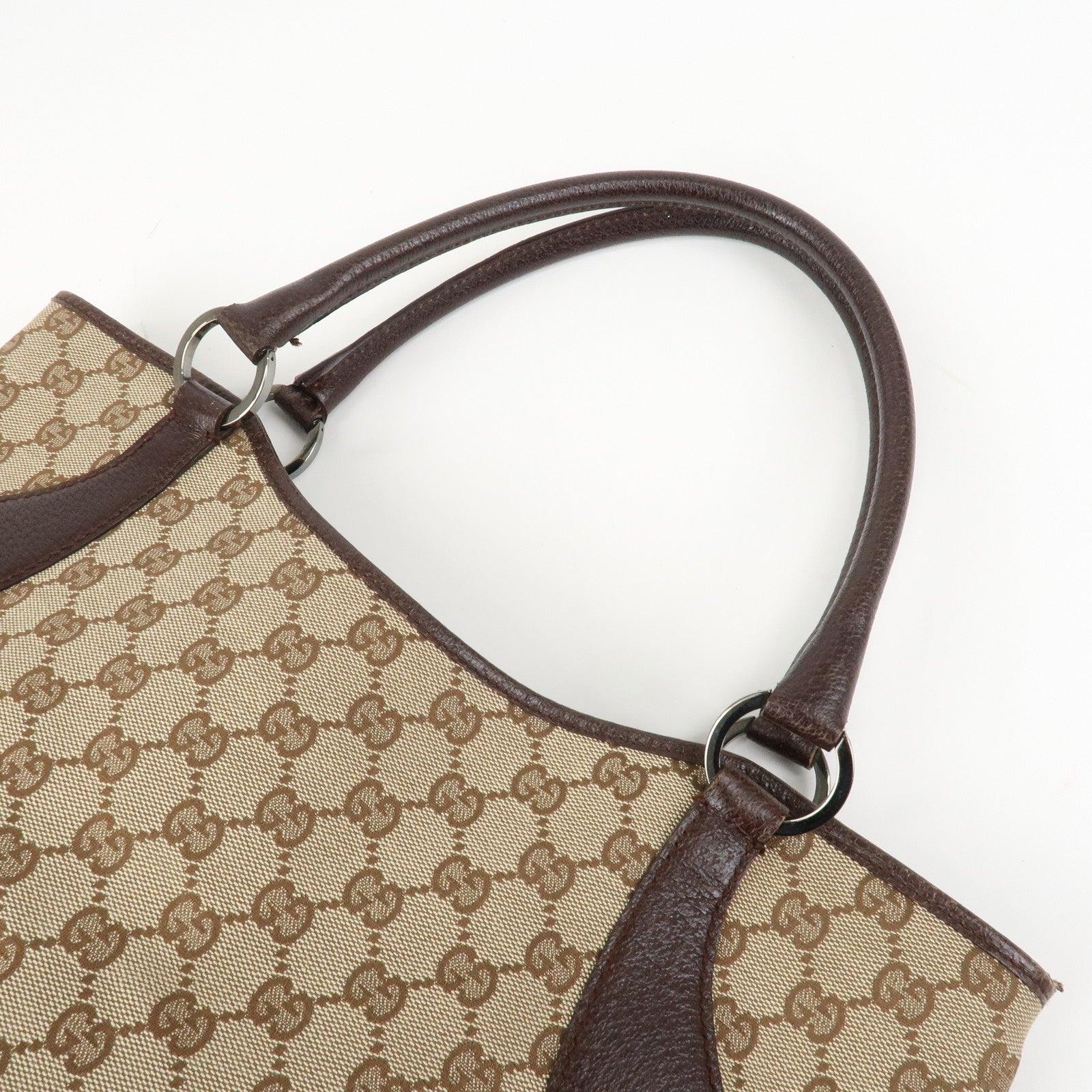 GUCCI GG Monogram Canvas Leather Tote Bag Shoulder Bag Brown 113016