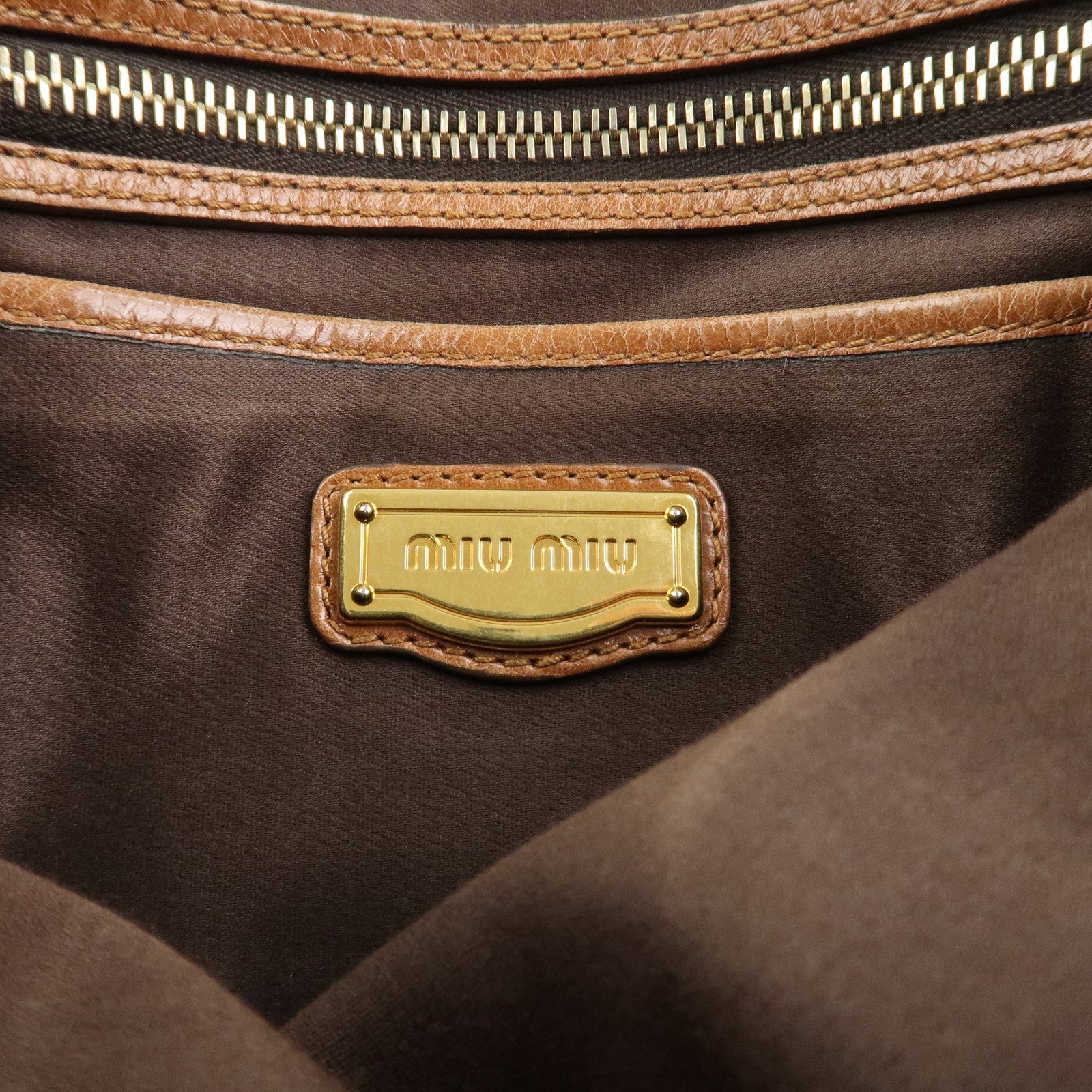 MIU MIU Logo Leather 2Way Bag Hand Bag Shoulder Bag Brown