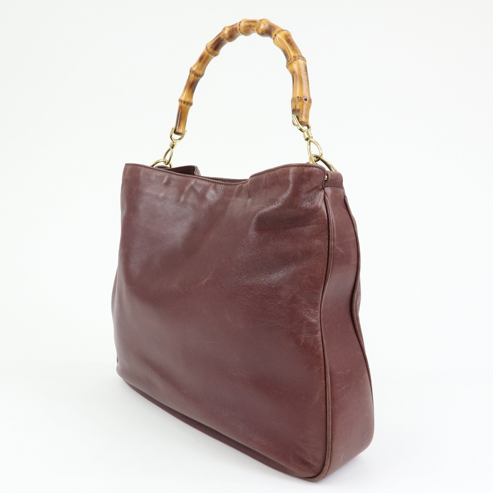 GUCCI Bamboo Leather 2Way Bag Hand Shoulder Bag Bordeaux 001・1577
