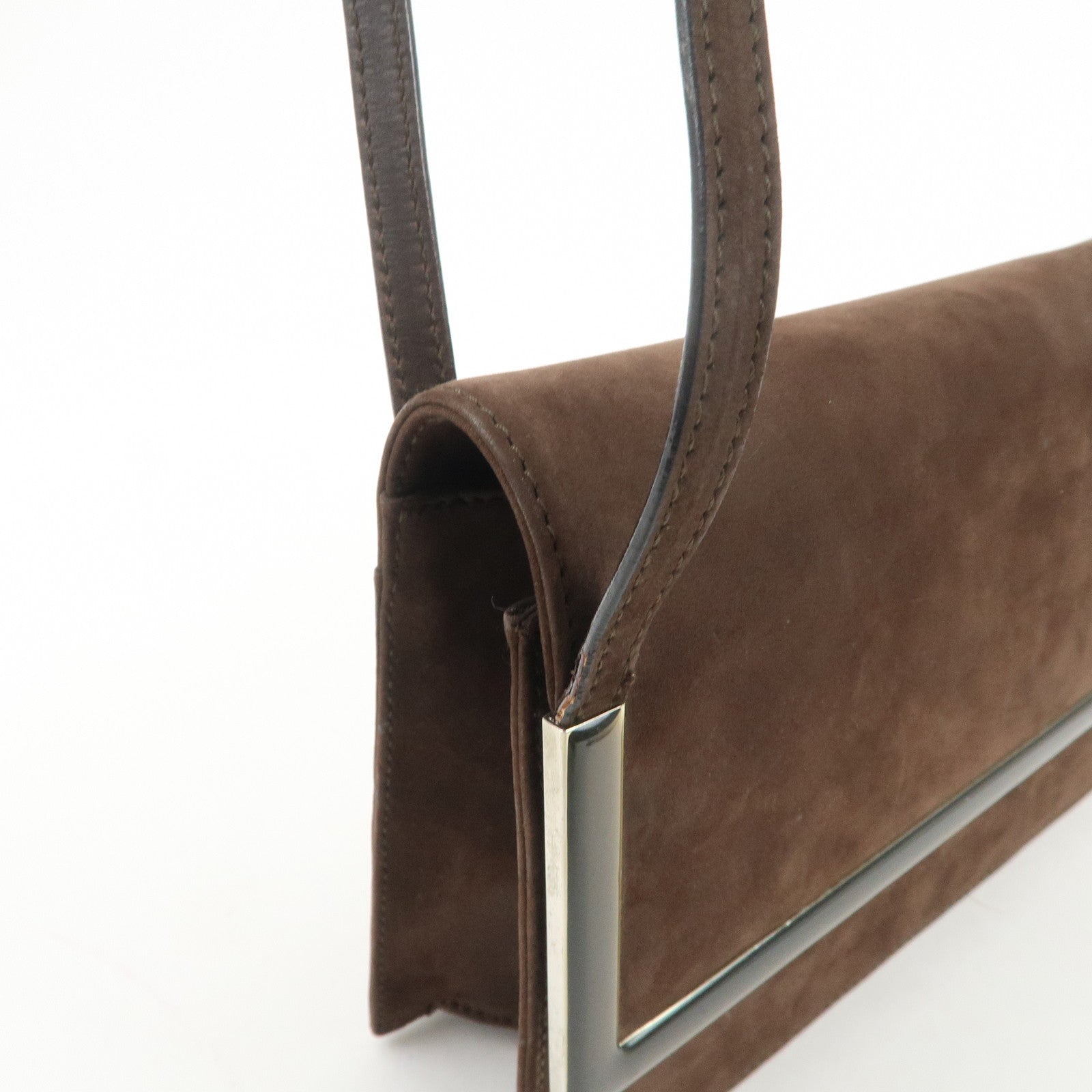 Ferragamo Leather Shoulder Bag Hand Bag Brown