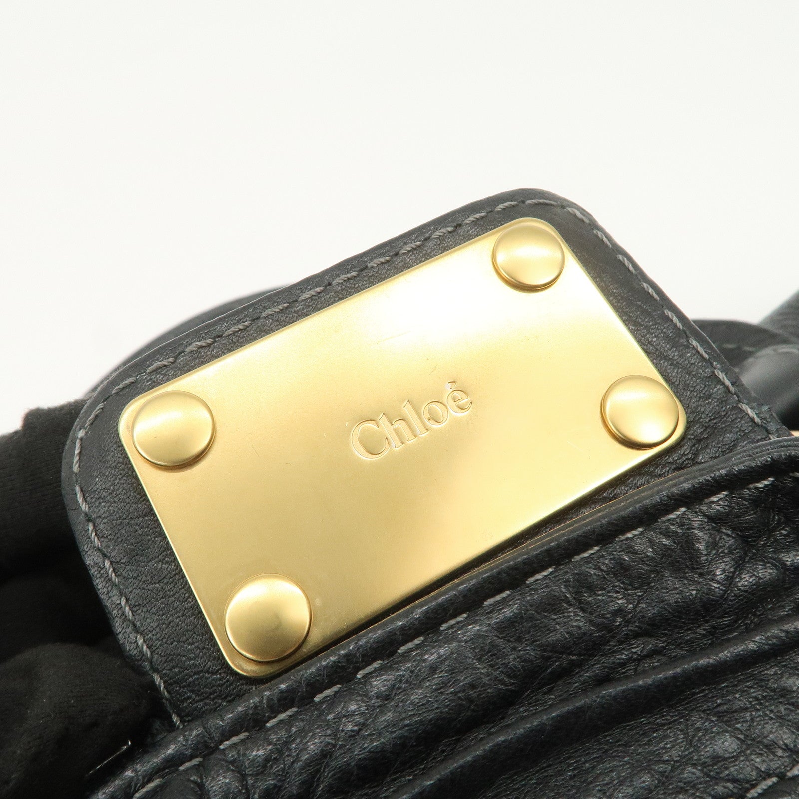 Chloe Paddington Leather Hand Bag Shoulder Bag Black Gold