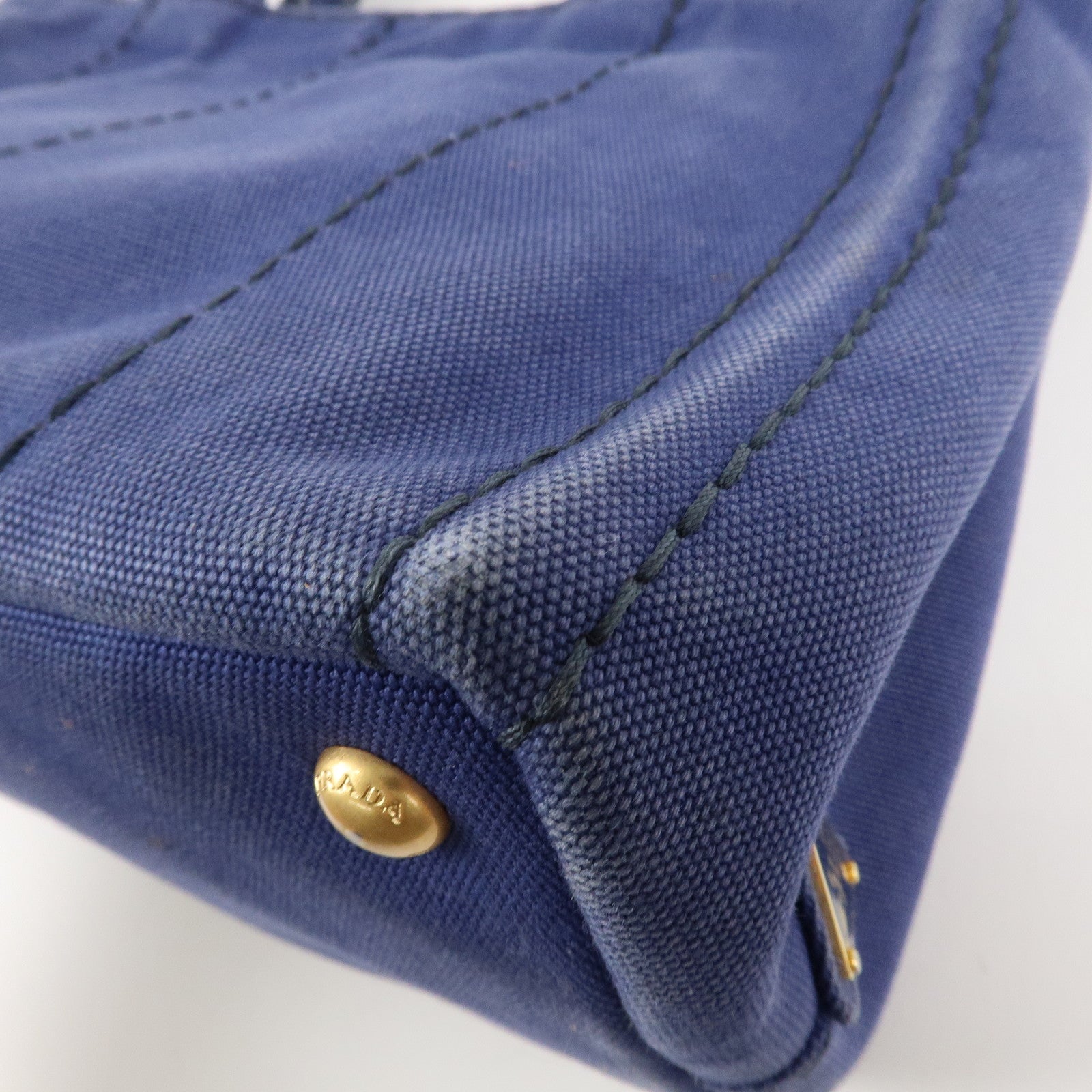 PRADA Logo Canapa Canvas 2Way Tote Bag Hand Bag Navy B2642B Used