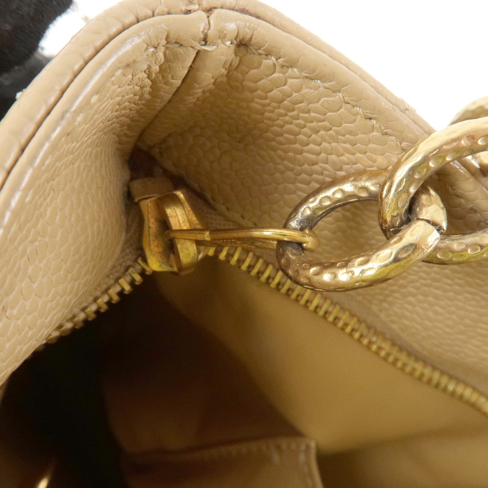 CHANEL Matelasse Caviarskin Medalion Tote Bag Hand Bag Beige A01804 Used