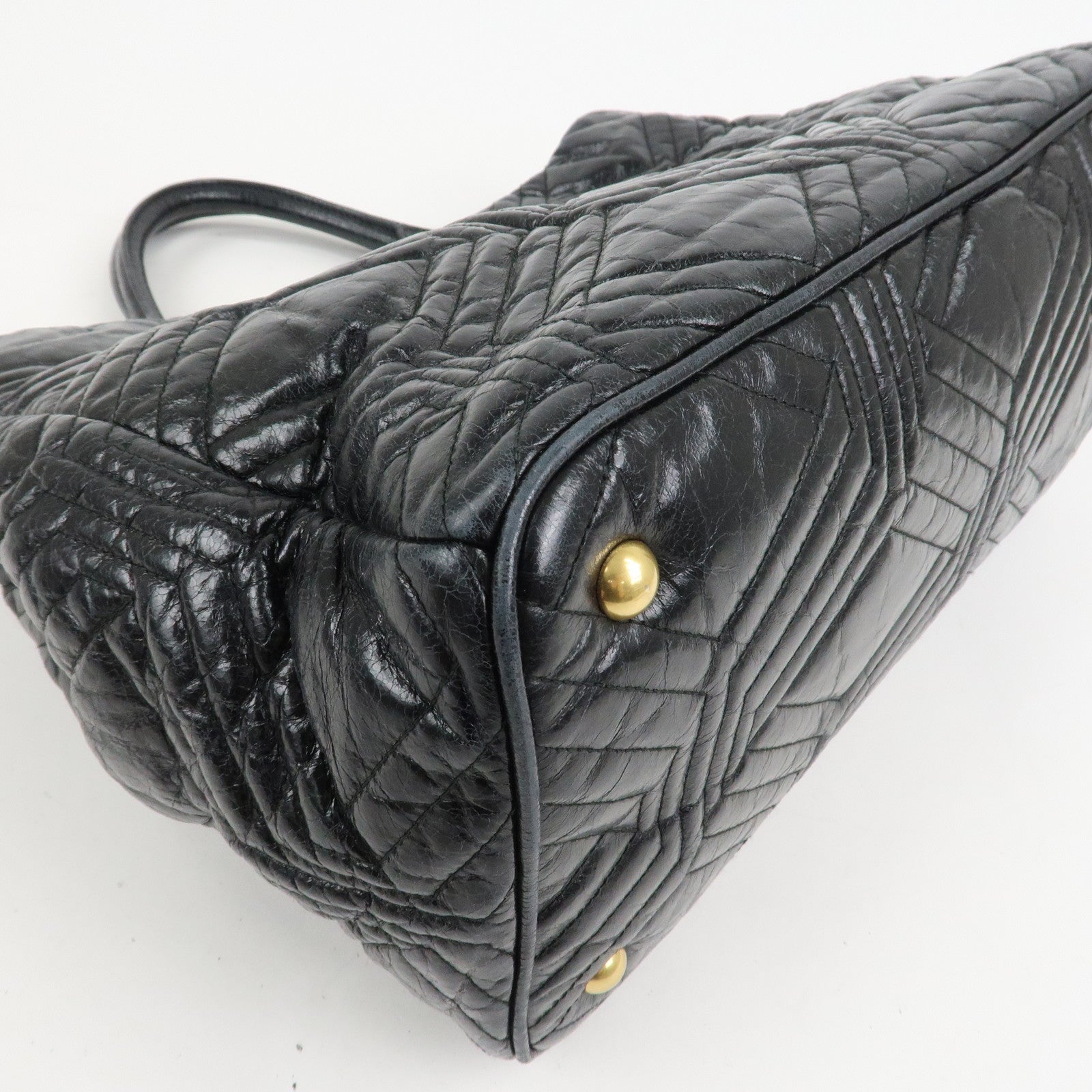 MIU MIU Leather 2Way Shoulder Bag Hand Bag Tote Bag Black