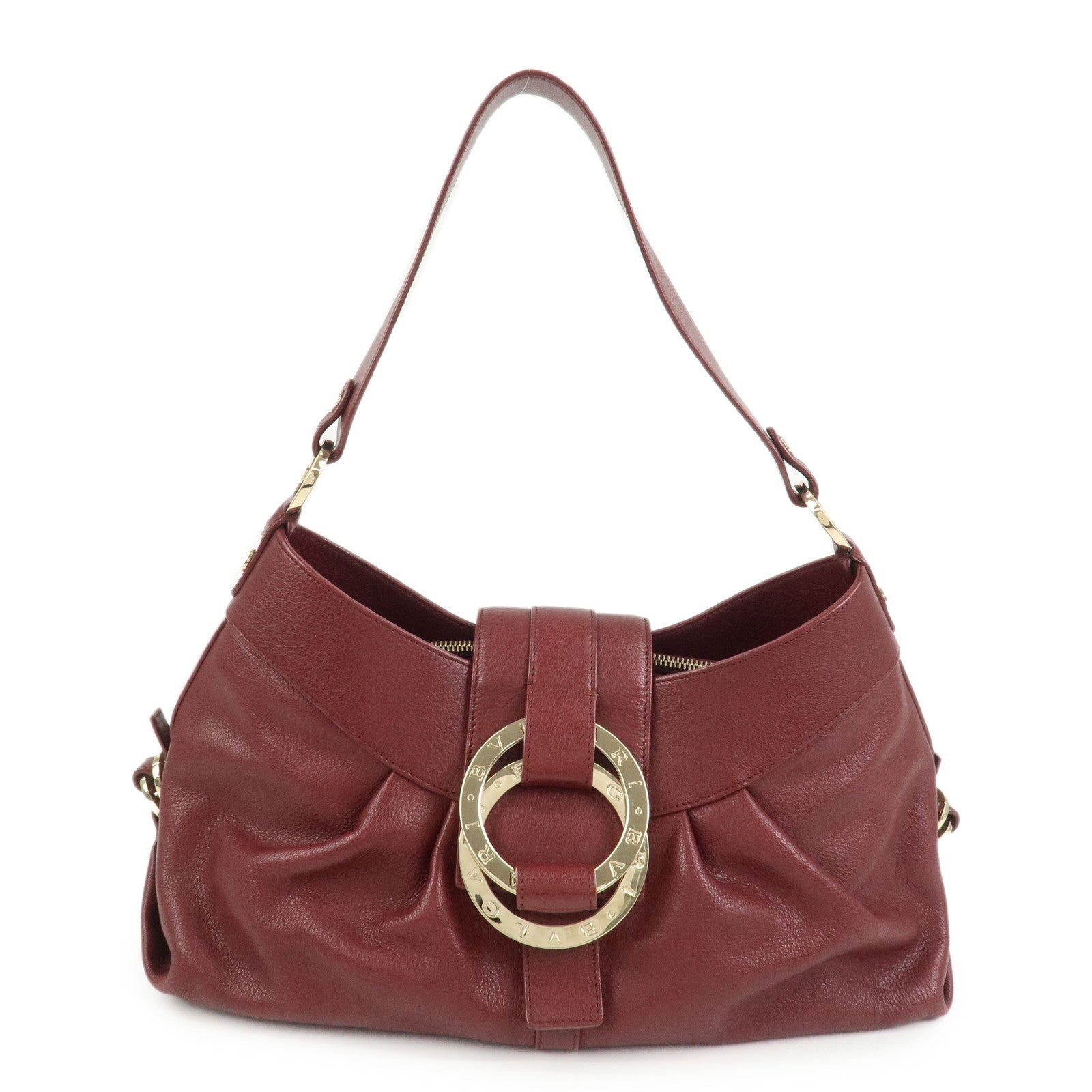 BVLGARI Chandra Leather Shoulder Bag Hand Bag Bordeaux