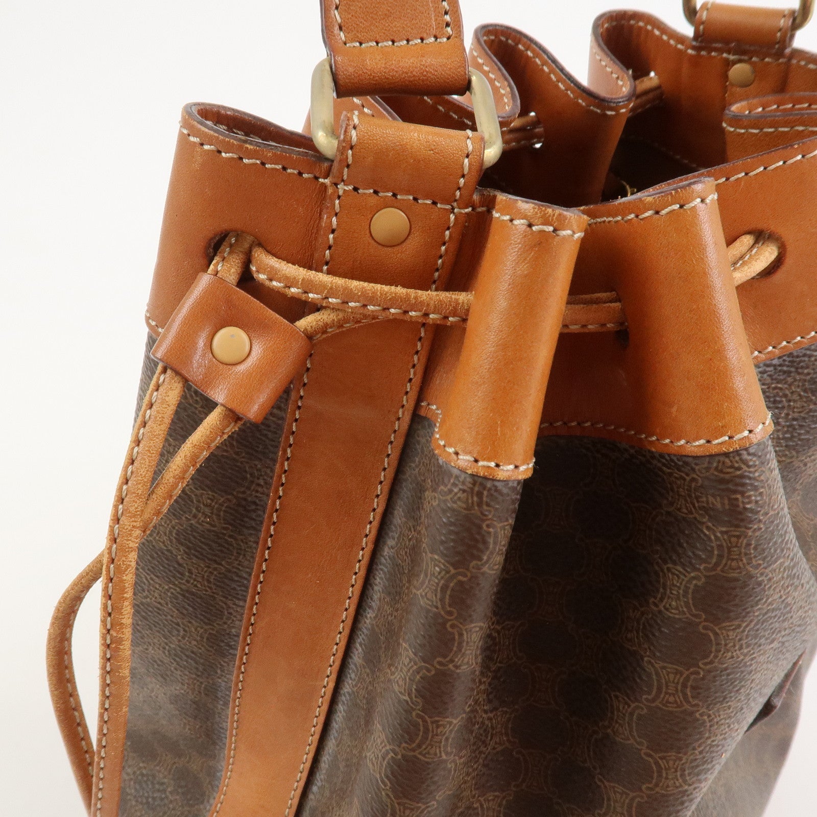 CELINE Macadam PVC Leather Drawstring Shoulder Bag Brown