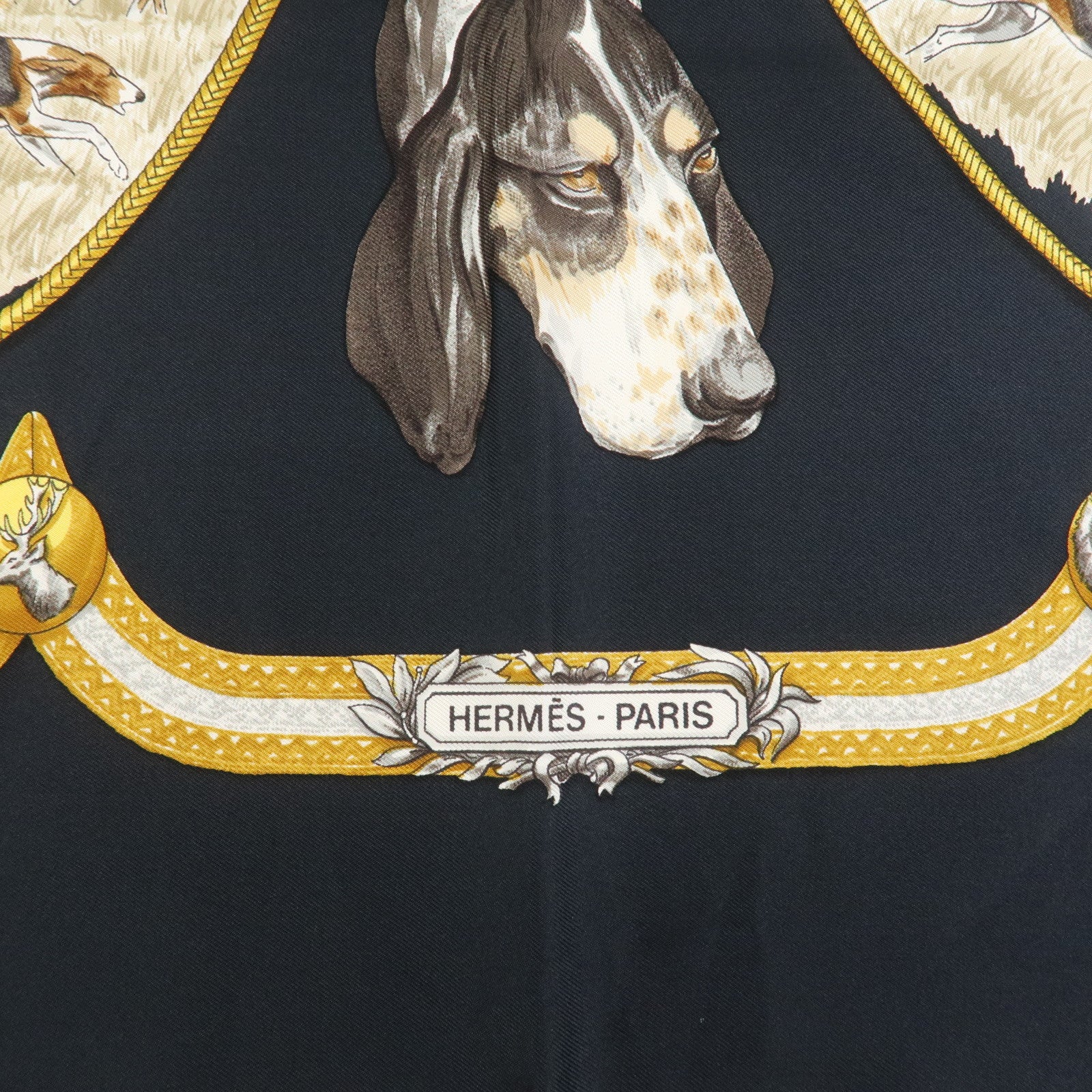 HERMES Carre 90 Silk 100% Scarf LE LAISSER COURRE Black
