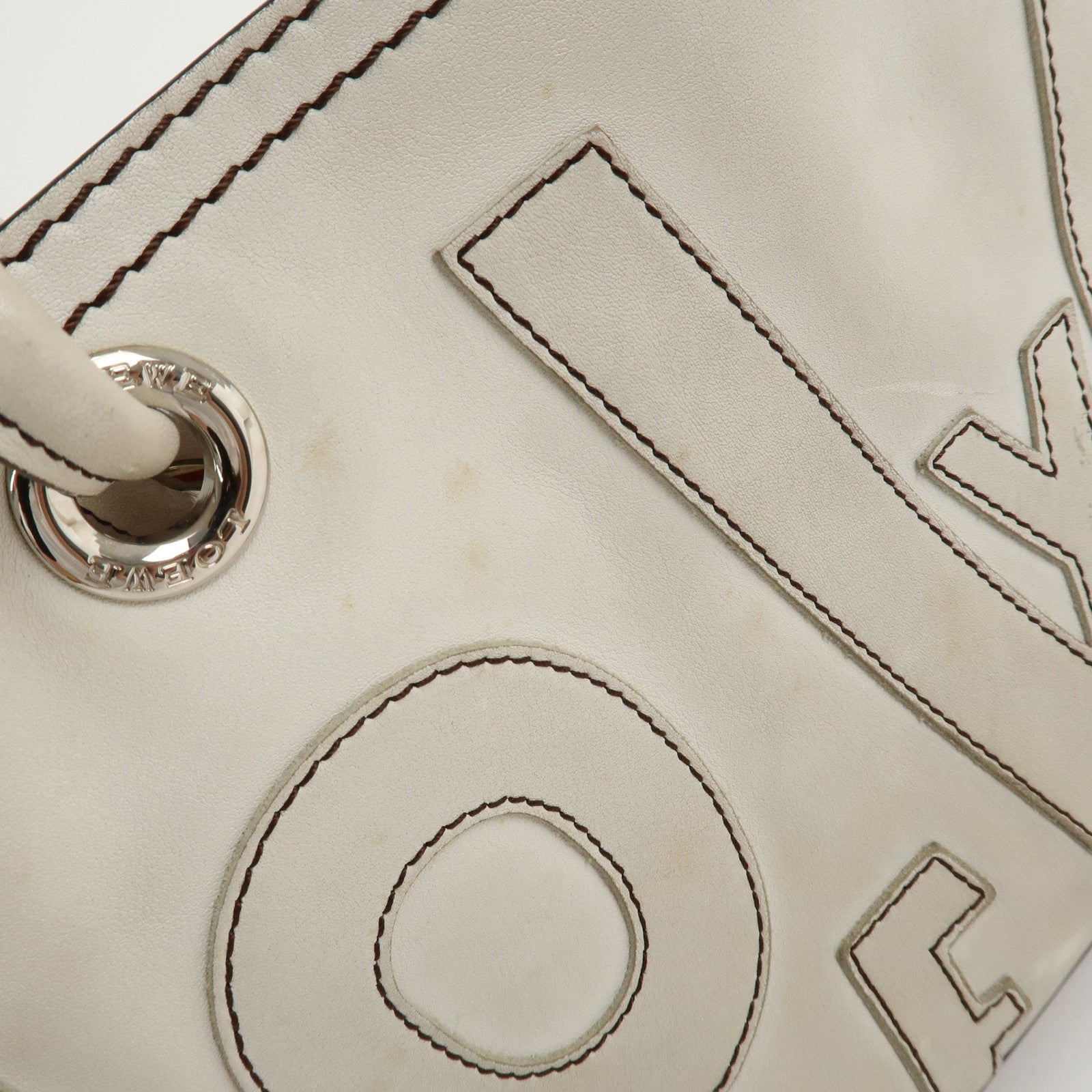 LOEWE Anagram Leather Shopper Tote Bag Shoulder Bag Hand Bag Ivory