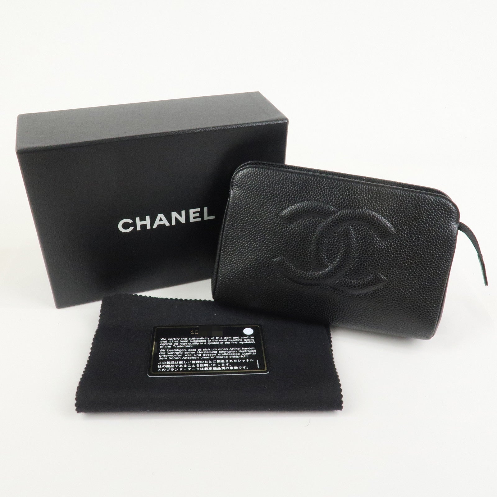 CHANEL COCO Mark Caviarskin Cosmetic Pouch Black