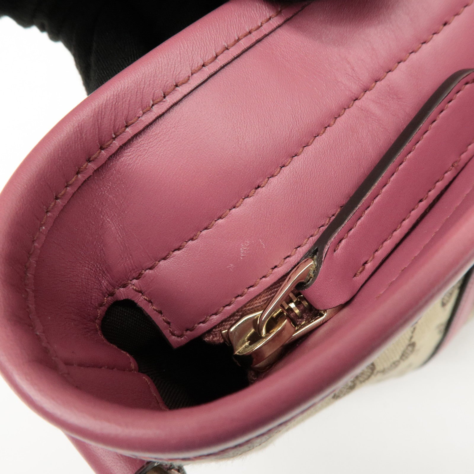 GUCCI GG Canvas Leather 2way Tote Bag Hand Bag Beige Pink 388929 Used