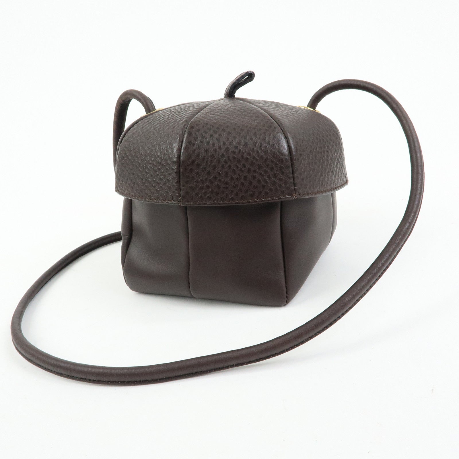 Ferragamo Leather Shoulder Bag Crossbody Bag Acorn Bag Dark Brown
