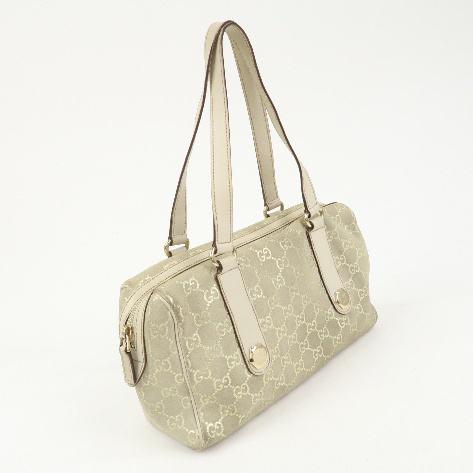 GUCCI GG Monogram Suede Leather Mini Boston Bag Shoulder Bag 152457