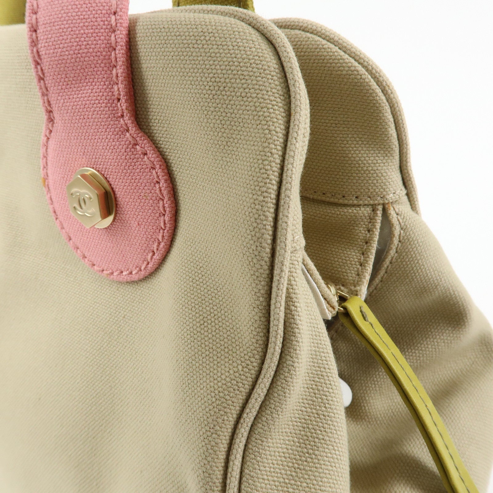 CHANEL Marshmello COCO Mark Canvas Hand Bag Beige Light Green Pink